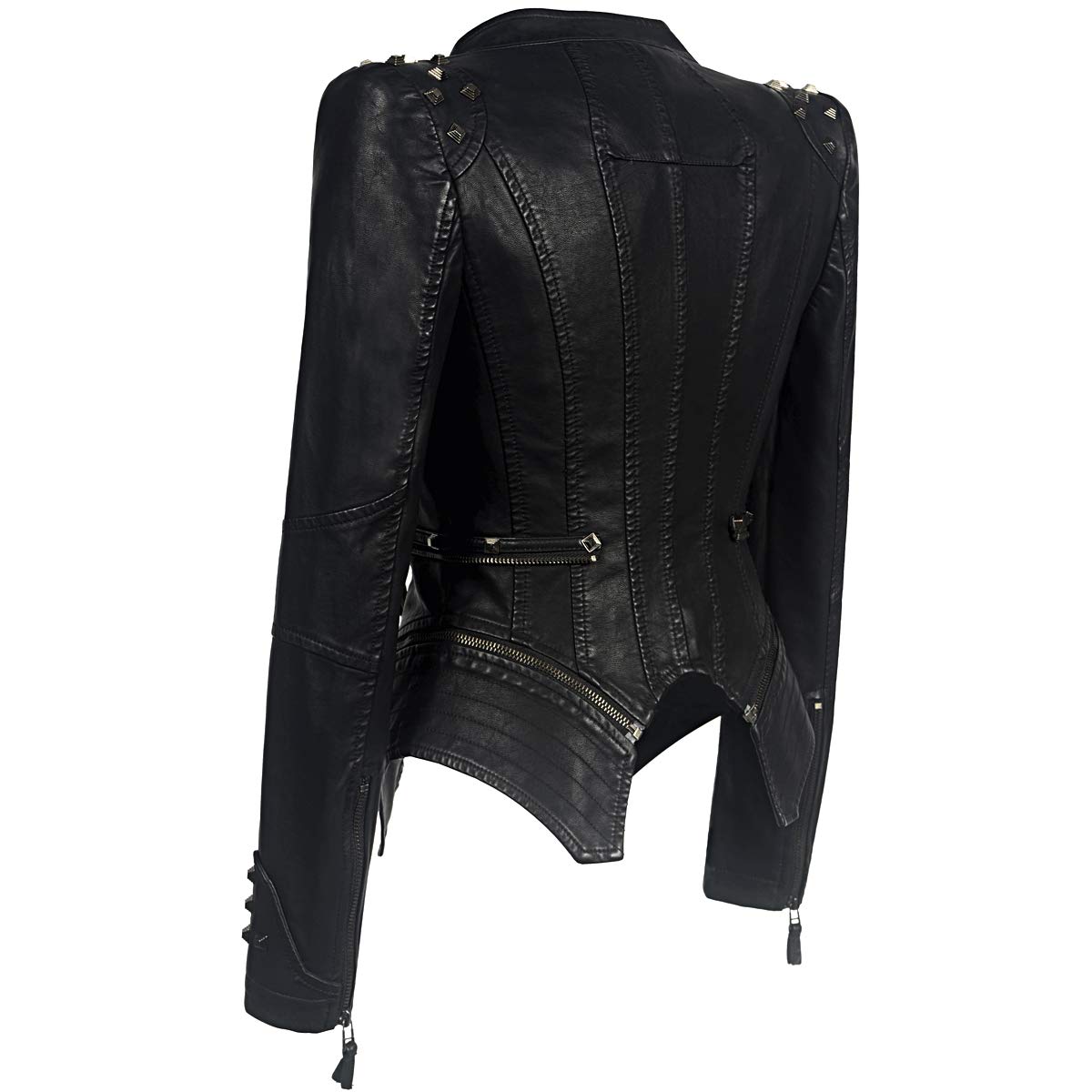 ZJX Women's Classic Rivet Zipper Dovetail Leather Jacket - Motorcycle Biker Jacket for Casual & Stylish Outfits (XL, Black) - Perfect for Riding, Night Out & Street Fashion