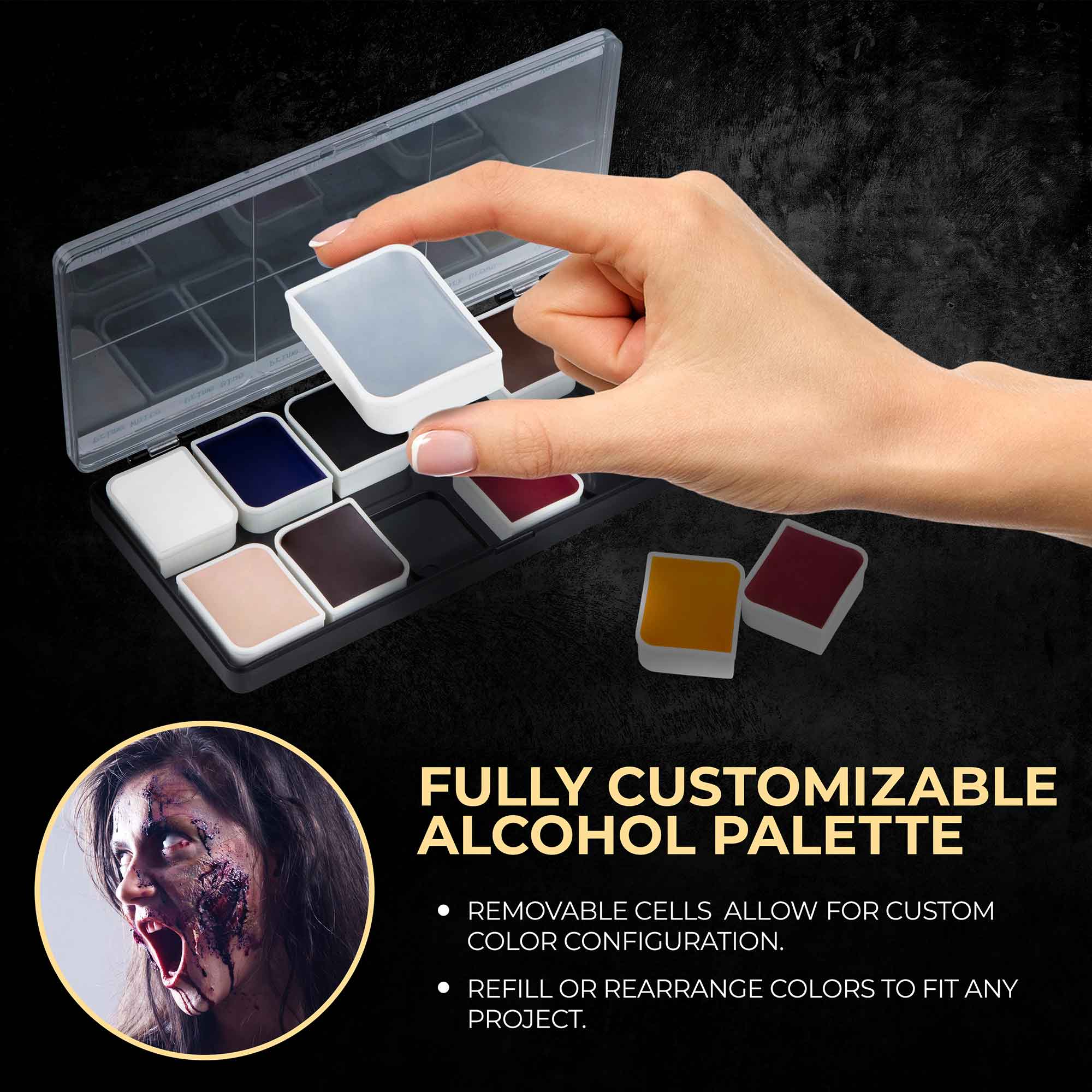 12 Color Zombie Alcohol Activated Professional SFX Makeup Palette - Halloween, Cosplay & Special Effects Makeup Kit for Horror Movies & Theater Productions