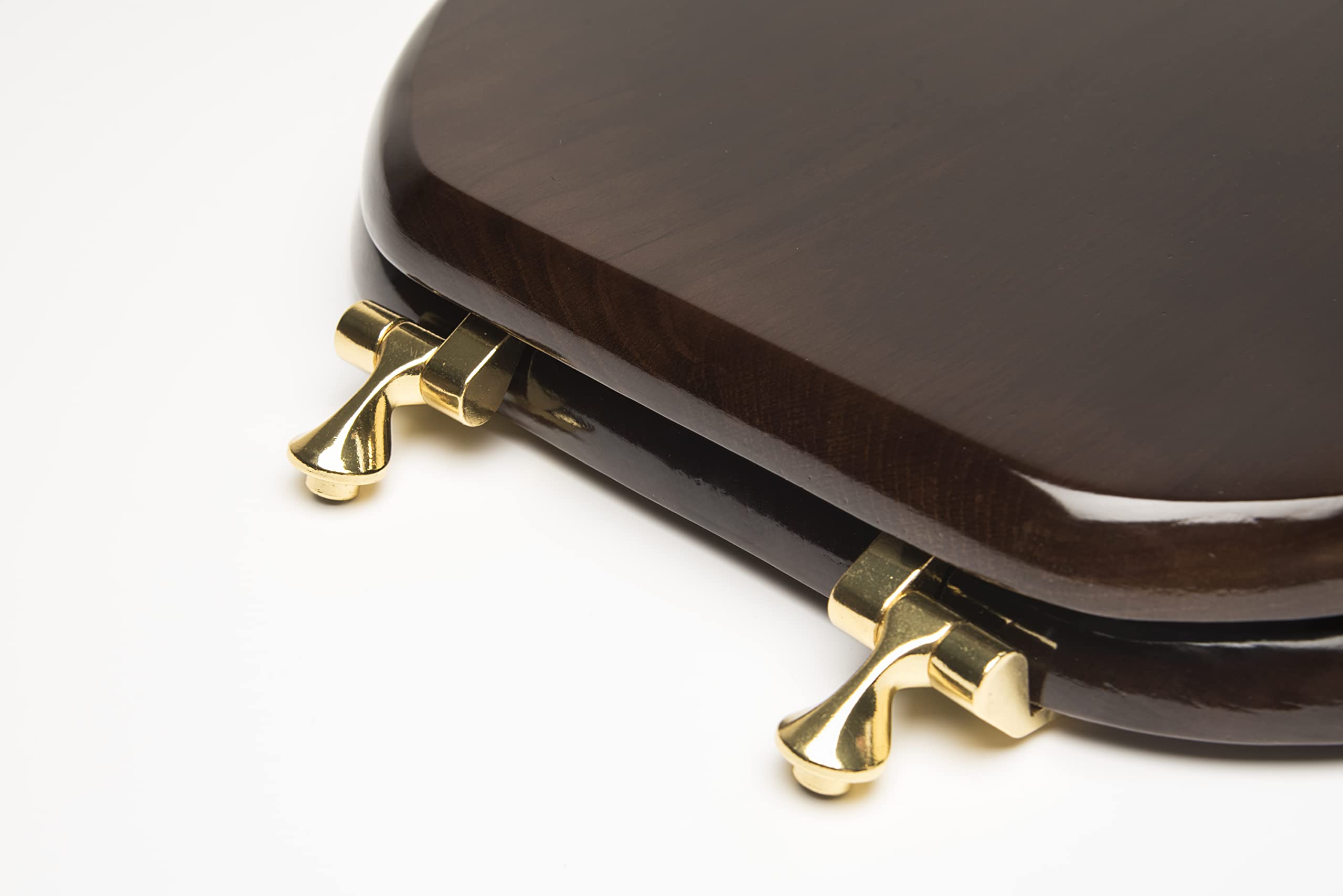 Deluxe Wood Toilet Seat - Stained Dark Brown with Brass Hinges - Soft Close, Comfort Height - Perfect for Modern Bathrooms & Luxury Homes