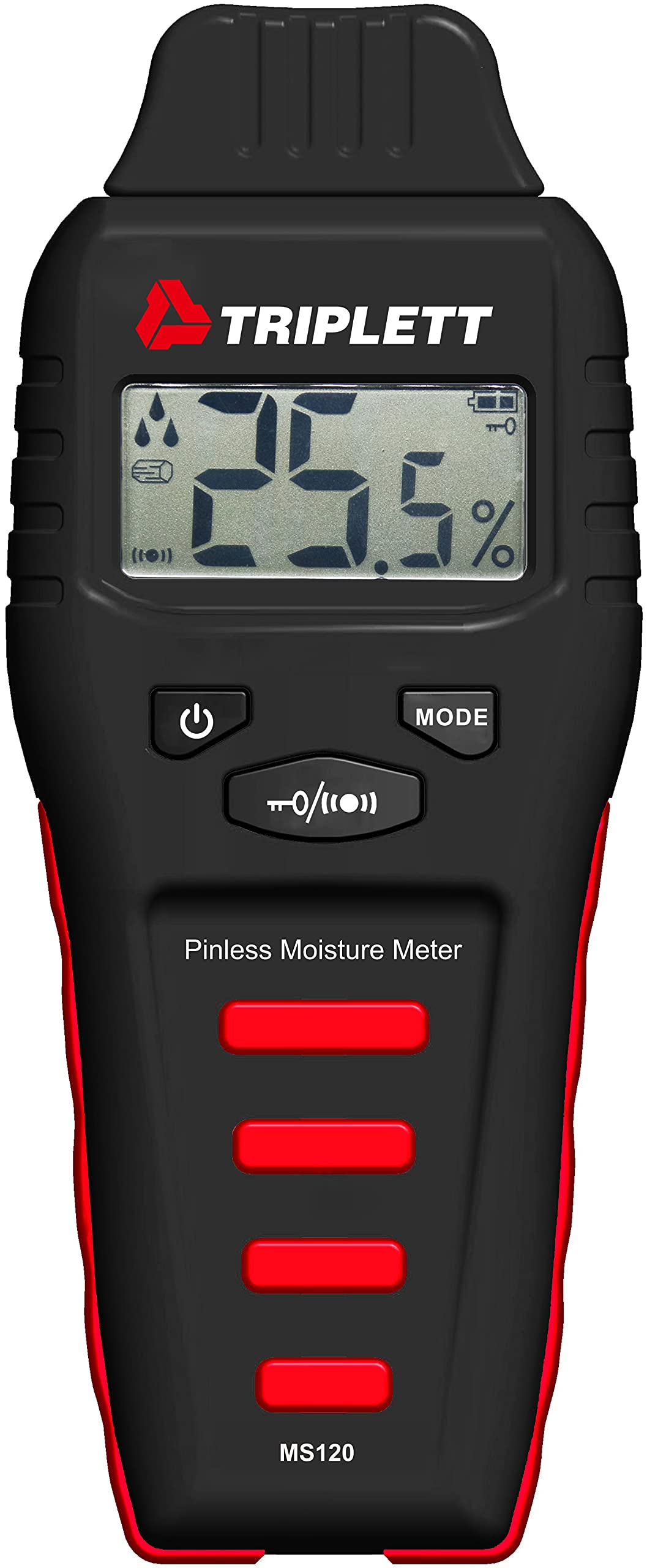 Triplett MS120 Pinless Moisture Meter for Wood, Drywall, Concrete - Digital Water Detector with Audible Alarm - Perfect for Flooring, Lumber, Construction & Home Inspection