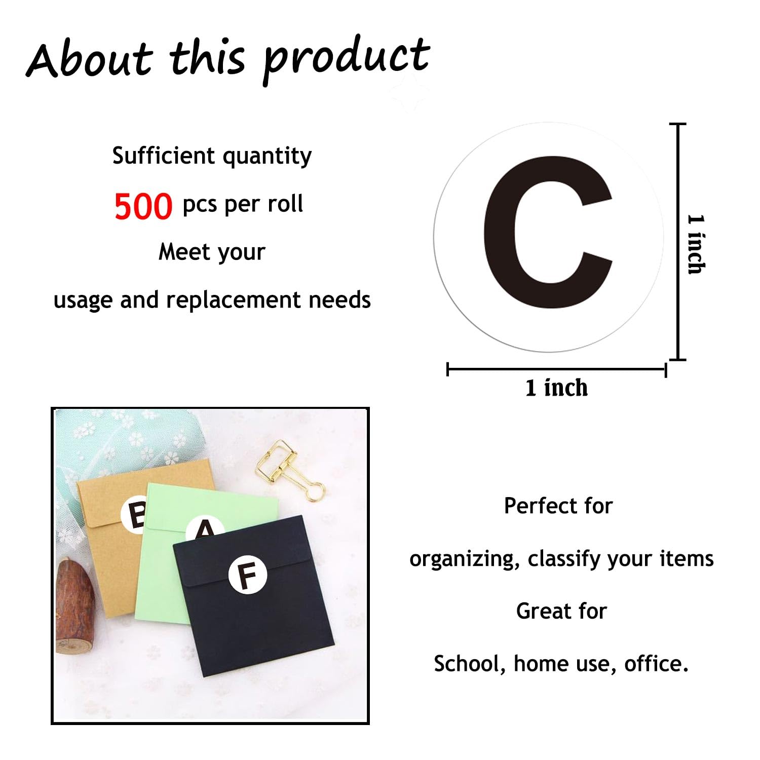 1 Inch Round Letter C Inventory Labels - 500 Adhesive Circle Dot Stickers for Organizing, Filing & Storage | Capital C Stickers for Office, Warehouse & Retail Use