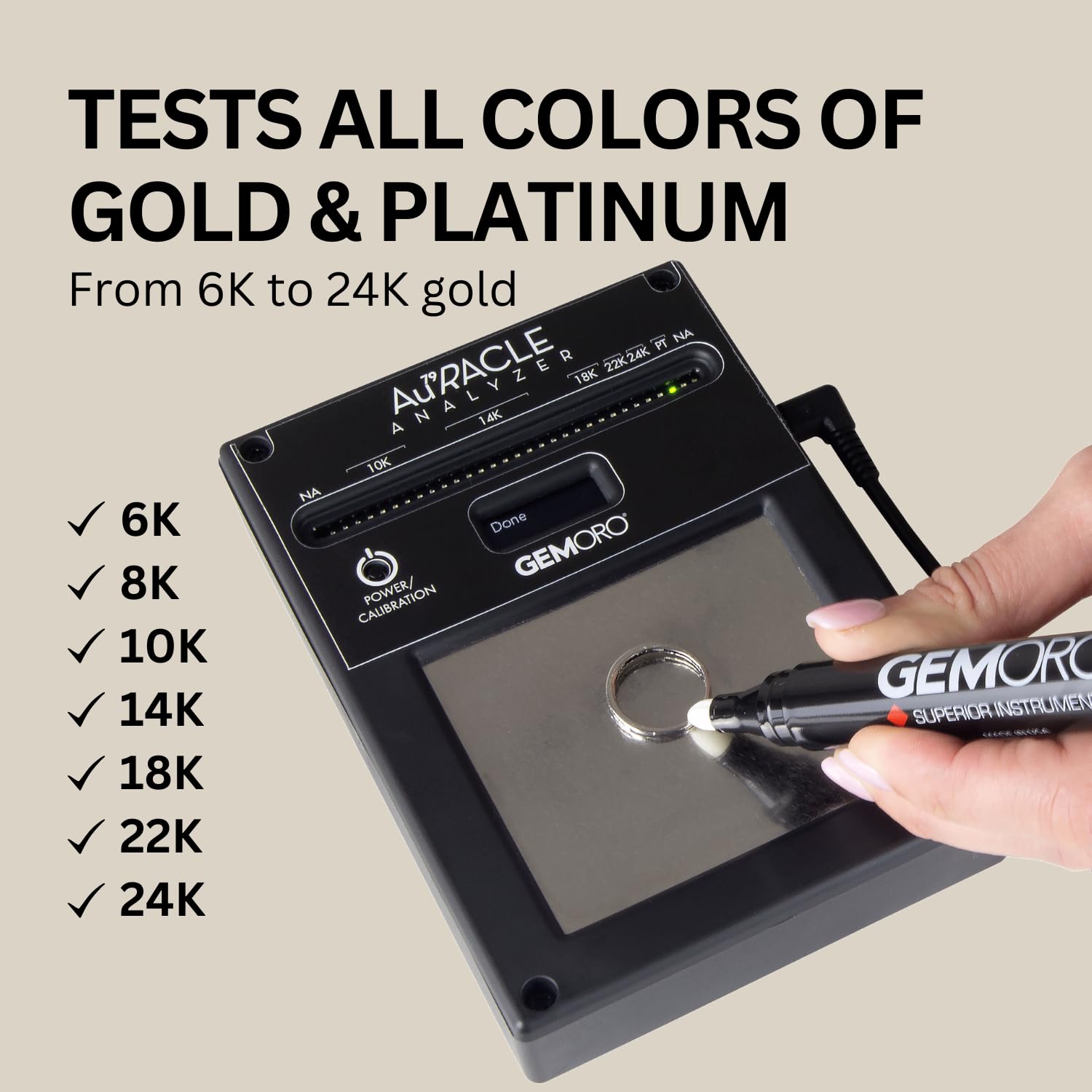 GemOro Auracle Analyzer Gold Tester - Professional Electronic Karat Gold & Platinum Testing Device | Compact, Portable & Accurate Jewelry Tool for Scrap Gold, Coins & Jewelry Appraisal | Perfect for Pawn Shops, Jewelers & Collectors