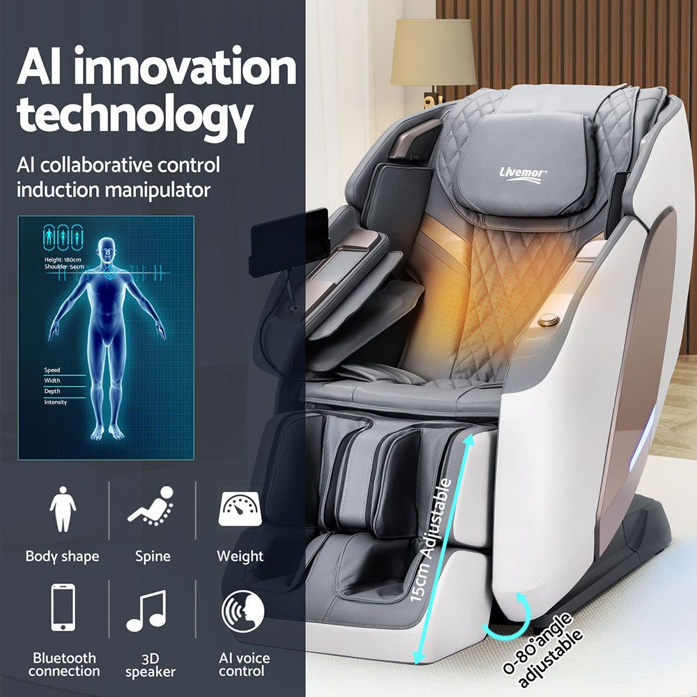 Livemor 4D Massage Chair with Double Core Mechanism - Full Body Electric Recliner with Zero Gravity, Heat Therapy & Air Compression - Perfect for Home, Office & Relaxation (Melisa White)