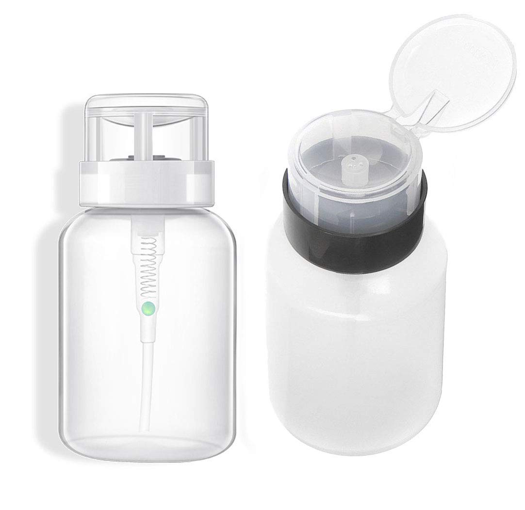 2pcs Lockable Push Down Nail Polish Remover Pump Dispenser Bottles - Empty Refillable Liquid Container for Nail Art, Makeup & Salon Use | Perfect for Acetone, Polish Remover & Beauty Liquids Storage