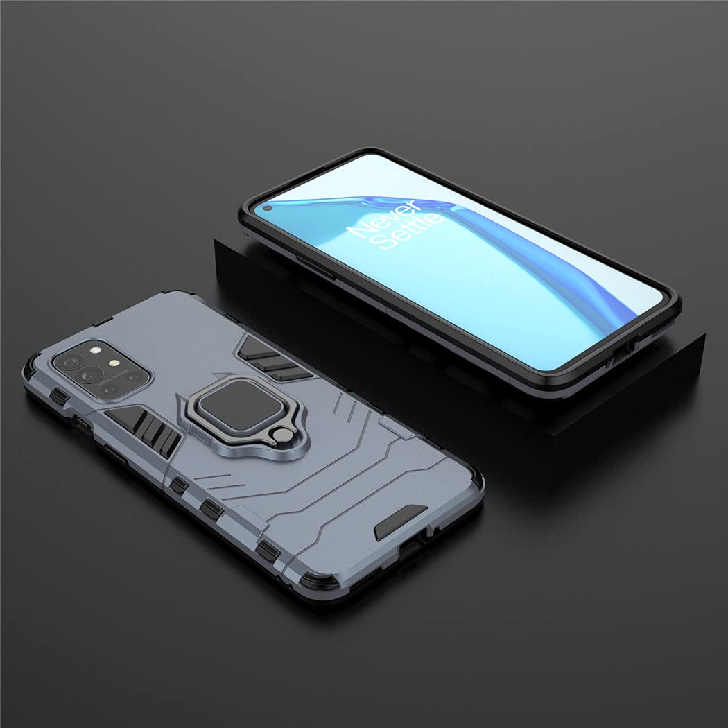 OnePlus 9R 5G Case with Metal Ring & Kickstand - Shockproof Hard Bumper Cover | Compatible with Magnetic Car Mount | Dual Layer Rugged Protection | Navy Blue | Perfect for Daily Use, Travel & Outdoor Activities