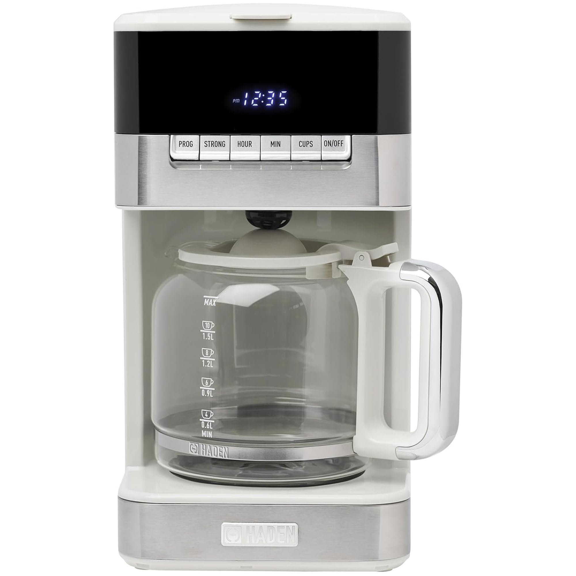 HADEN Quintessential 12 Cup Programmable Coffee Maker with 120-Minute Keep Warm, Delay Brew, Adjustable Strength & Anti-Drip - Ivory/Chrome - Perfect for Home, Office & Morning Brews