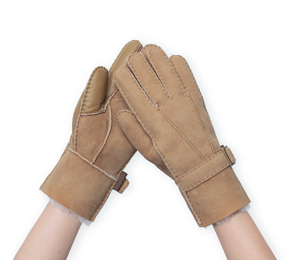 EVERAU® Fluffy Sheepskin Wool Adjustable Strap Buckle Gloves - Warm Winter Gloves for Women & Men - Perfect for Skiing, Snowboarding & Outdoor Activities