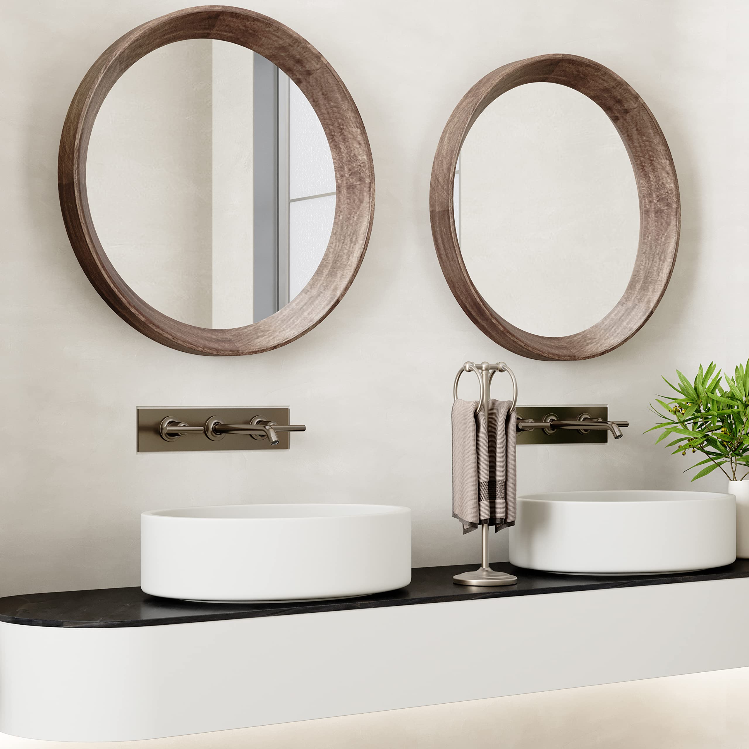 Brushed Nickel Towel Holder Stand - 2 Hanging Rings, 19