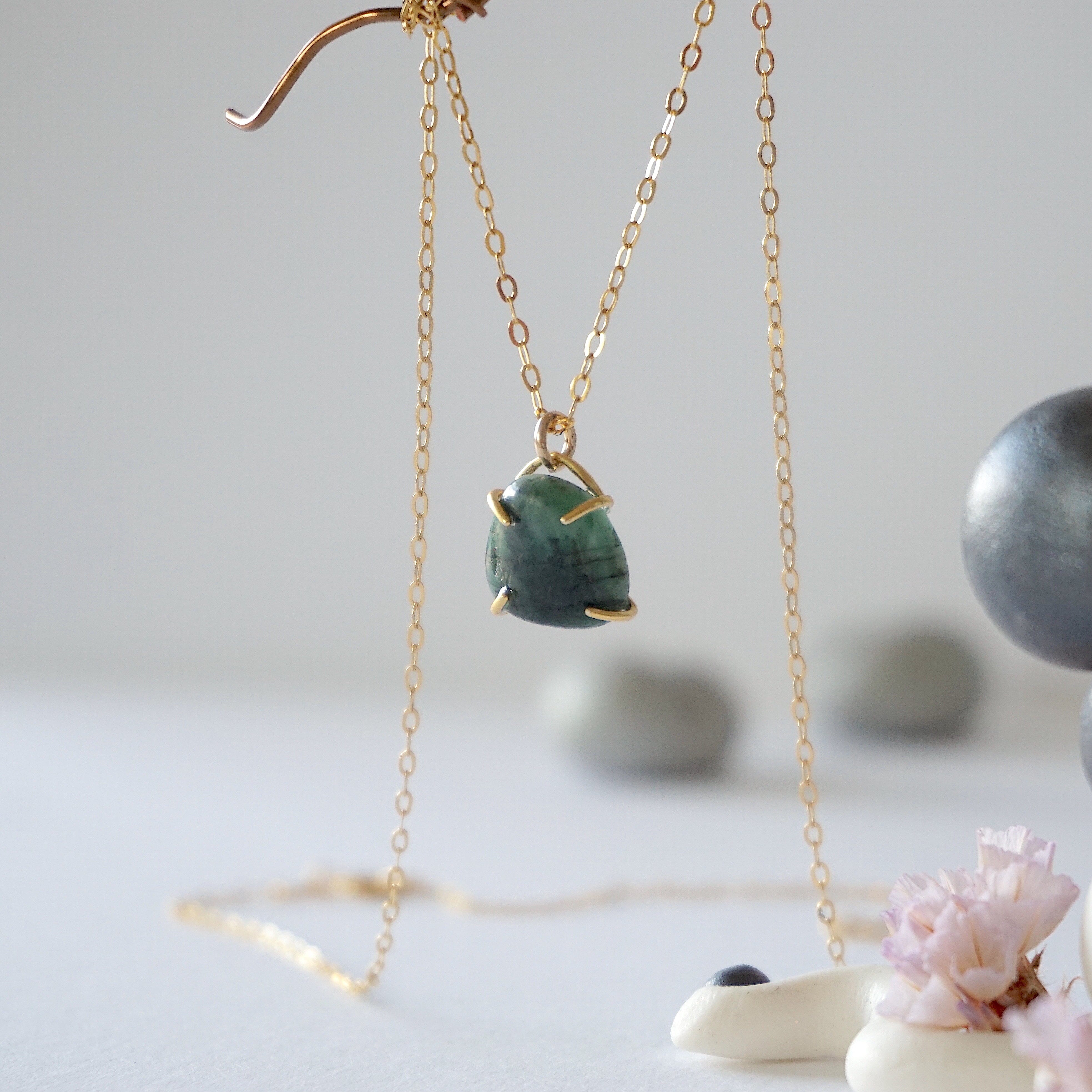 14K Gold Filled Emerald Huggie Charm Necklace for Women - Elegant Layering Jewelry for Everyday Wear, Gift Giving & Special Occasions