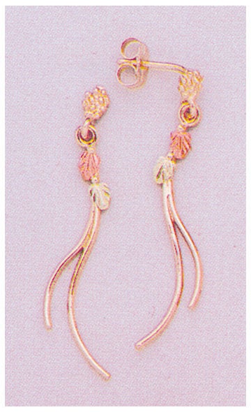 10kt Solid Gold Three-Tone Long Dangle Stud Earrings with Red & Green Leaf Design (1 Pair) - Perfect for Christmas, Holidays & Special Occasions