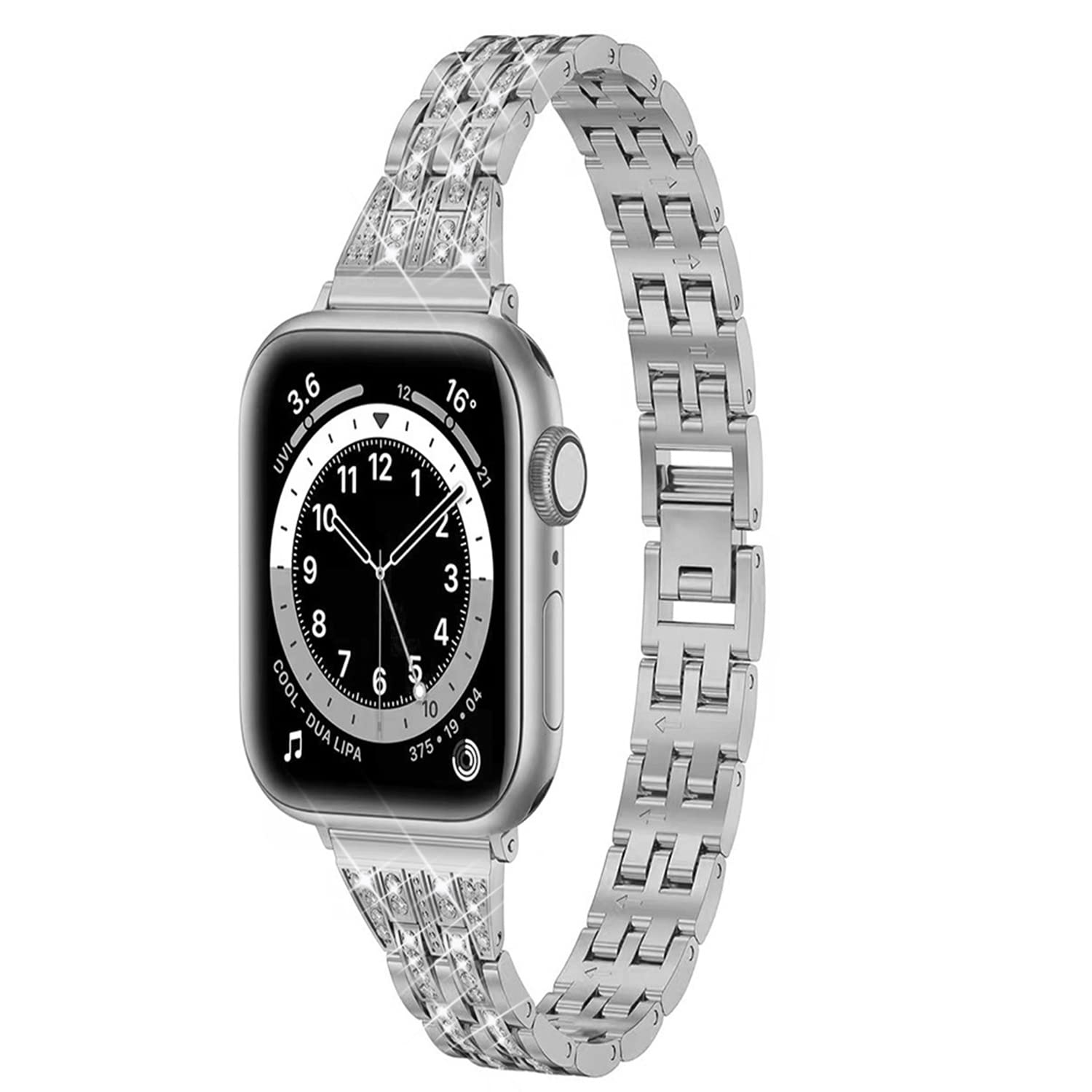 Stainless Steel Apple Watch Band for Women - Slim Bling Rhinestone Strap Compatible with 38mm/40mm/41mm/42mm/44mm/45mm Apple Watch Series 7/6/SE/5/4/3/2/1 - Elegant Accessory for Work, Gym & Special Occasions
