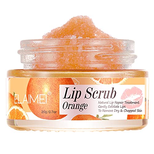 Exfoliating Lip Scrub & Moisturizer - Orange Flavor for Dry, Chapped & Flaky Lips Treatment | Lip Repair for Soft, Smooth Lips | Perfect for Winter Care & Pre-Makeup Prep