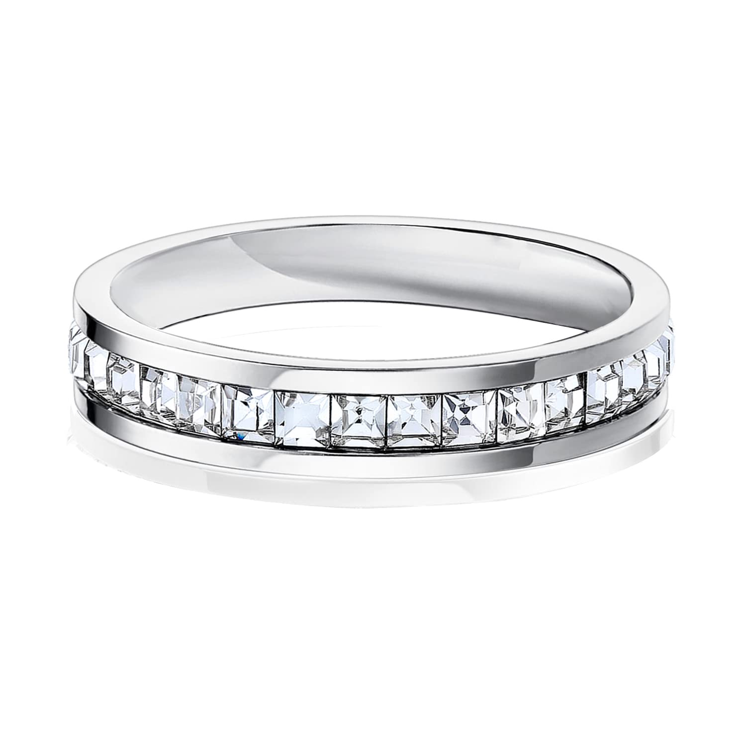 VOLUKA Eternity Band Rings for Women & Men - Platinum Plated Spinner Wedding Bands, Stackable Rings for Couples (Size 5-10) - Perfect for Anniversaries, Engagements & Everyday Wear