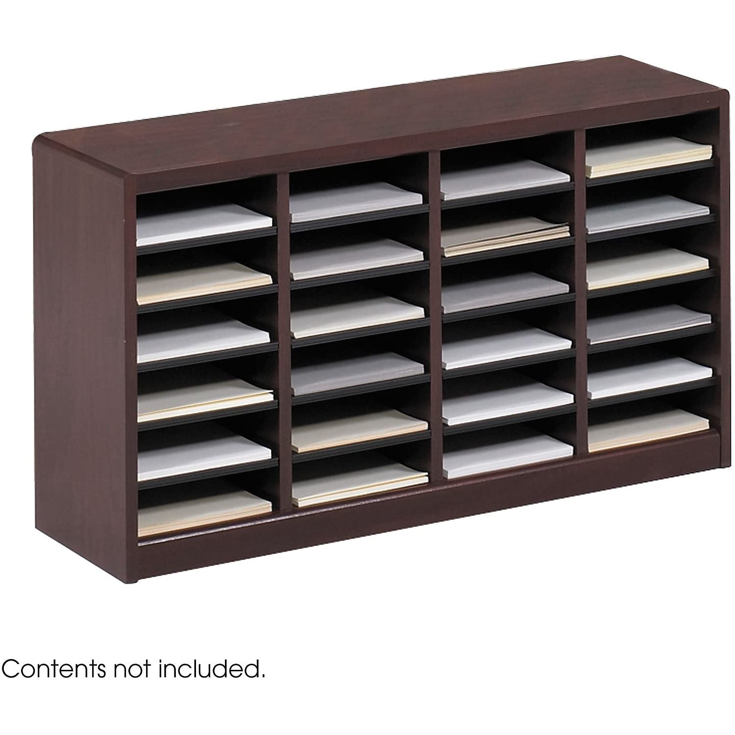 Safco 9311MH E-Z Stor Wood Literature Organizer - 24 Compartment Mahogany File Organizer for Office, Home & Classroom - Perfect for Documents, Books & Stationery Storage