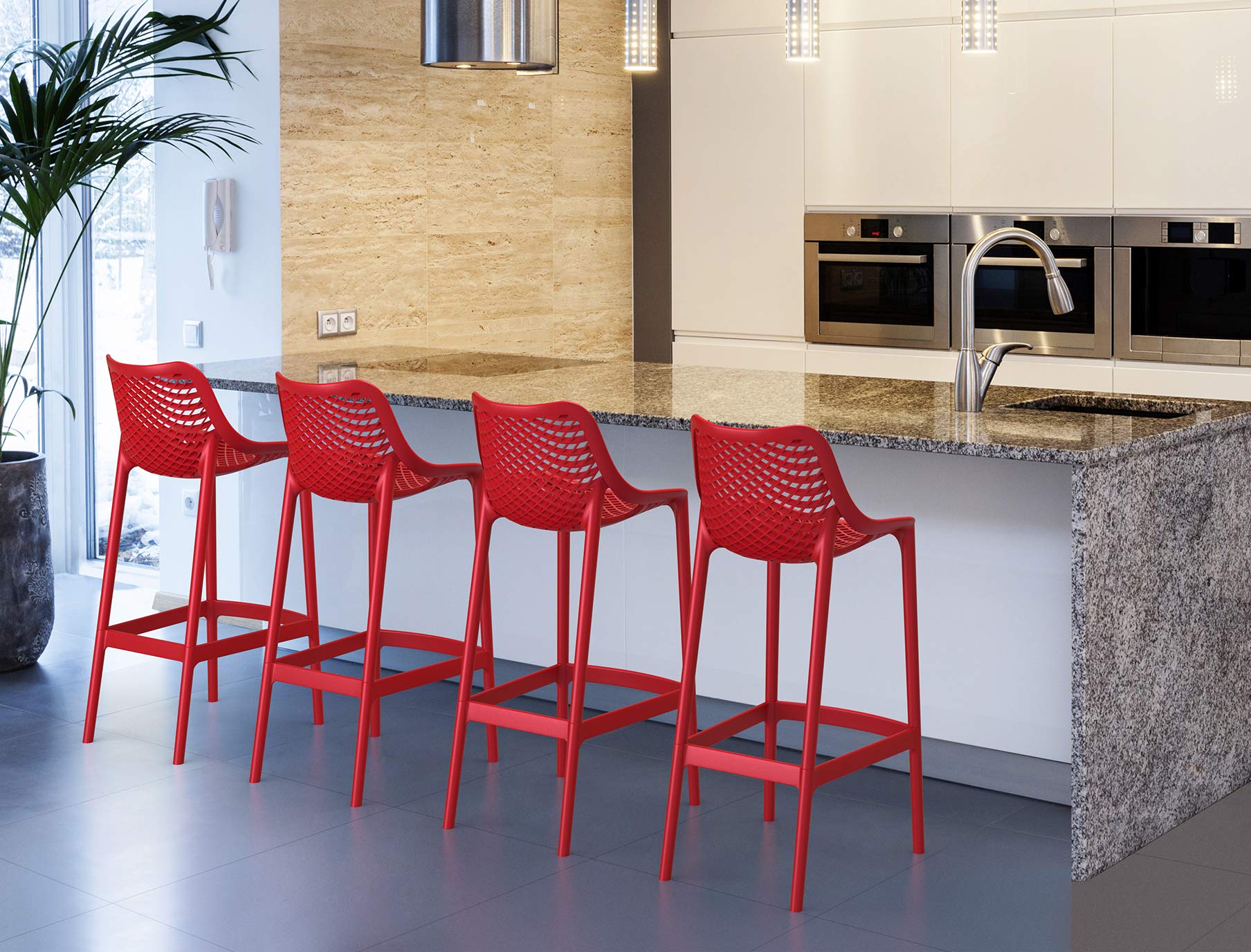 Red Compamia Air Patio Counter Stool Set of 2 - Modern Outdoor Bar Stools for Patio, Deck, Poolside & Backyard - Weather-Resistant & Comfortable Seating