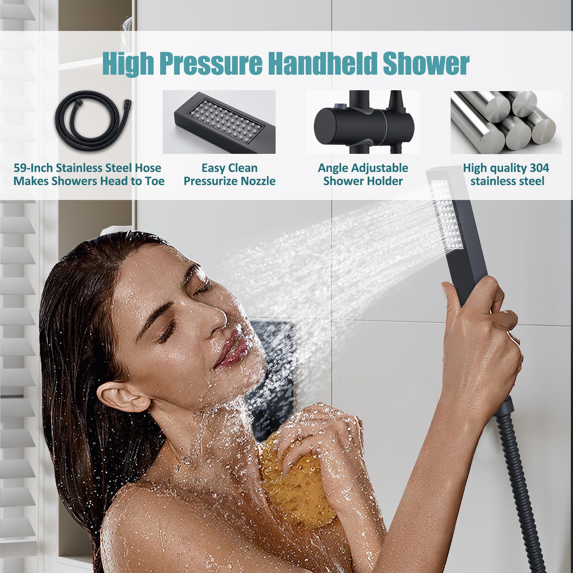 ESNBIA Matte Black Shower System - 10 Inch Rainfall Shower Head & Handheld Spray Combo with Wall Mounted Slide Bar, High Pressure Shower Faucet Set with Valve for Luxurious Bathroom Experience | Perfect for Master Bath, Spa-Like Showers & Modern Home Renovations