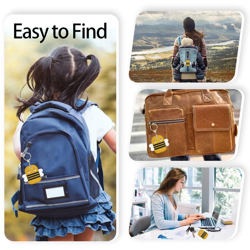 Premium Leather Keychain Holder for Apple AirTag - Anti-Scratch GPS Tracker Case with Key Ring | Perfect for Keys, Wallets & Luggage Tracking (Bee Design)