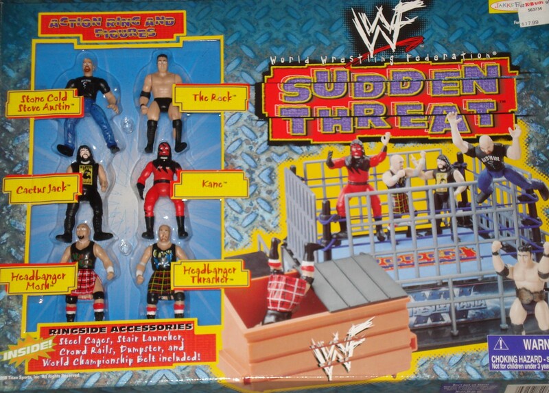 1999 WWF Jakks Pacific Mini Slammin' Action Sudden Threat Wrestling Ring & Figures - Vintage Collectible Toy for Wrestling Fans & Nostalgic Play Scenes