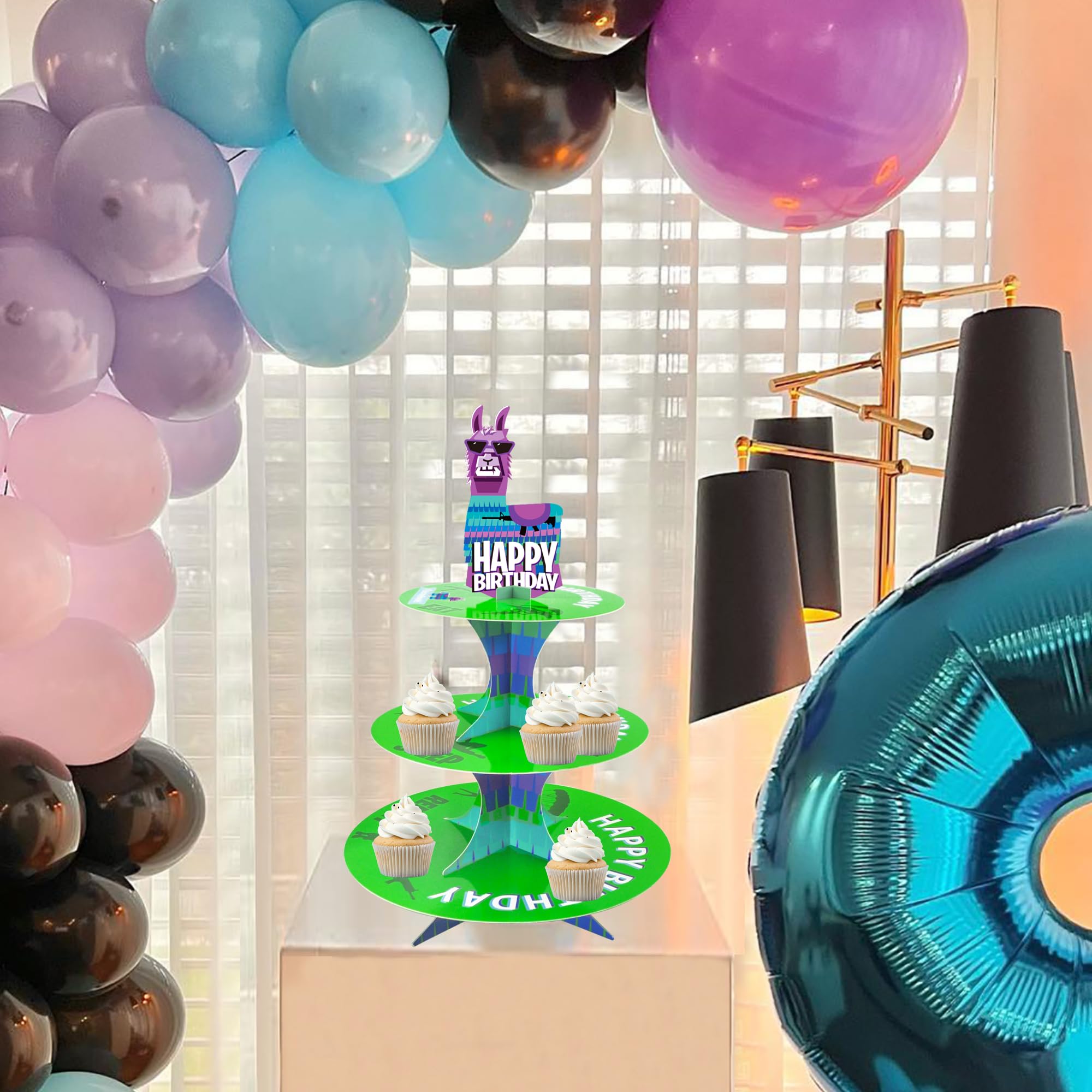 3-Tier Llama Video Game Cupcake Stand - Perfect for Gamer Birthday Parties, Tea Time & Game Night Decorations