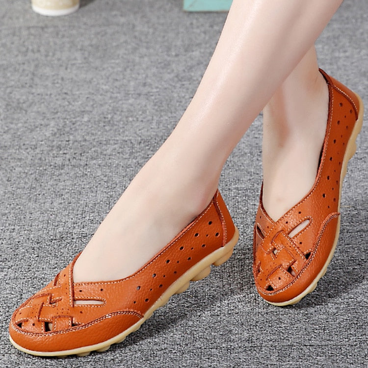 Breathable Leather Flat Shoes for Women - Comfortable & Stylish Loafers for Casual Wear, Office & Walking