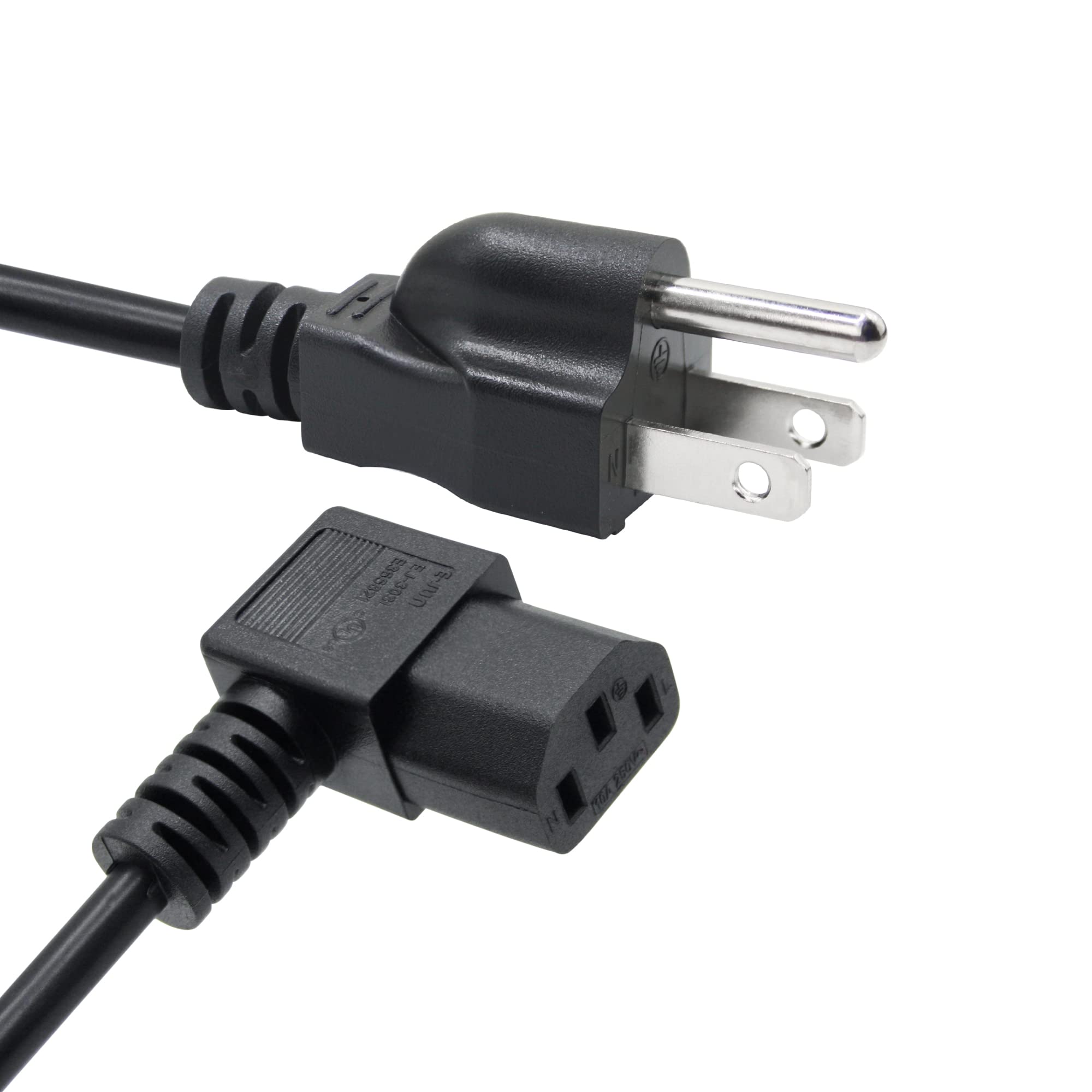 Right Angle Computer Power Cord 5.9FT, 3 Prong for Desktop, Monitor, TV - Home & Office Use