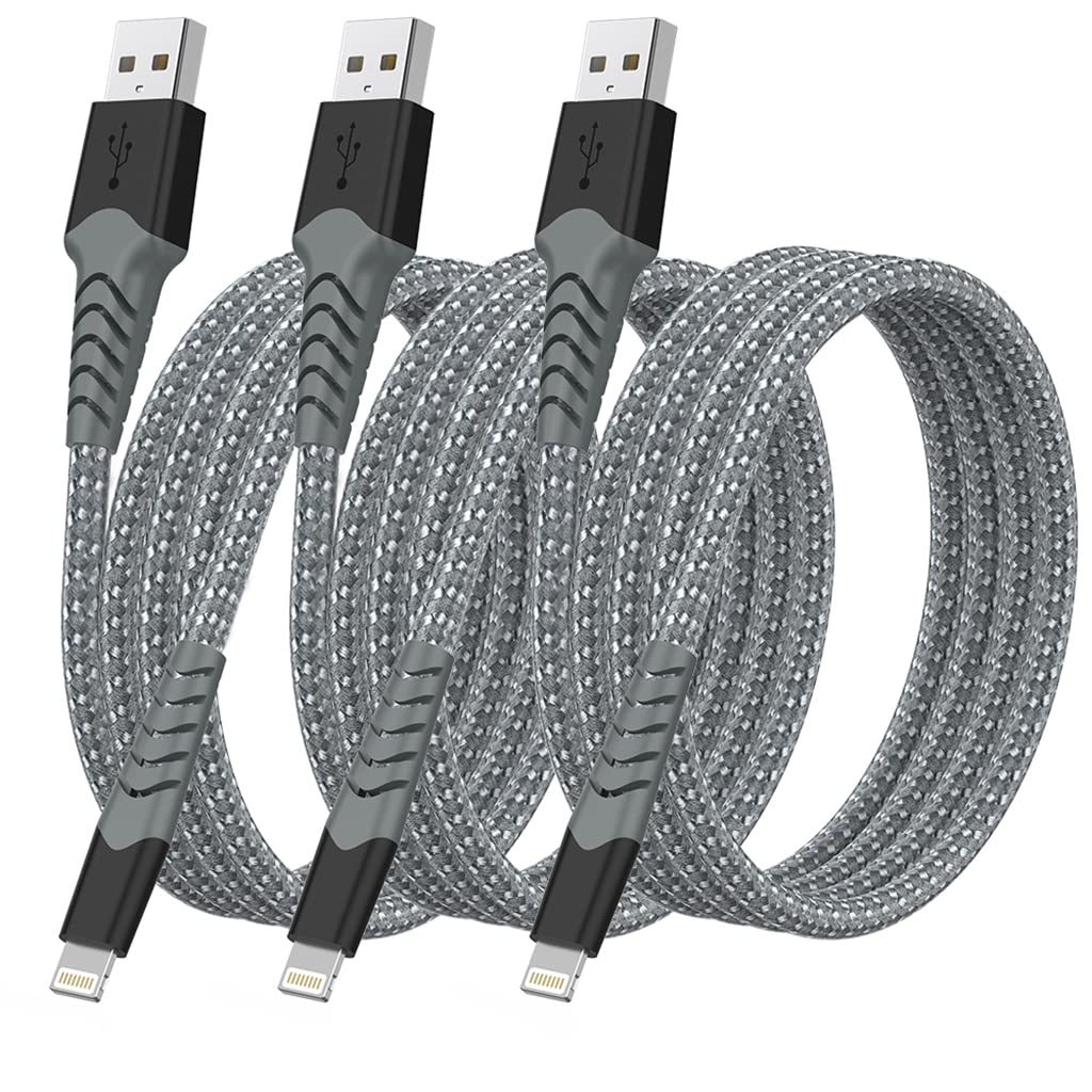 3-Pack MFi Certified Lightning Cable 3FT - Fast Charging USB to Lightning Cable for iPhone 14/13/12/11/X/8/7 - Durable Nylon Braided Charger Cord for Home, Office & Travel