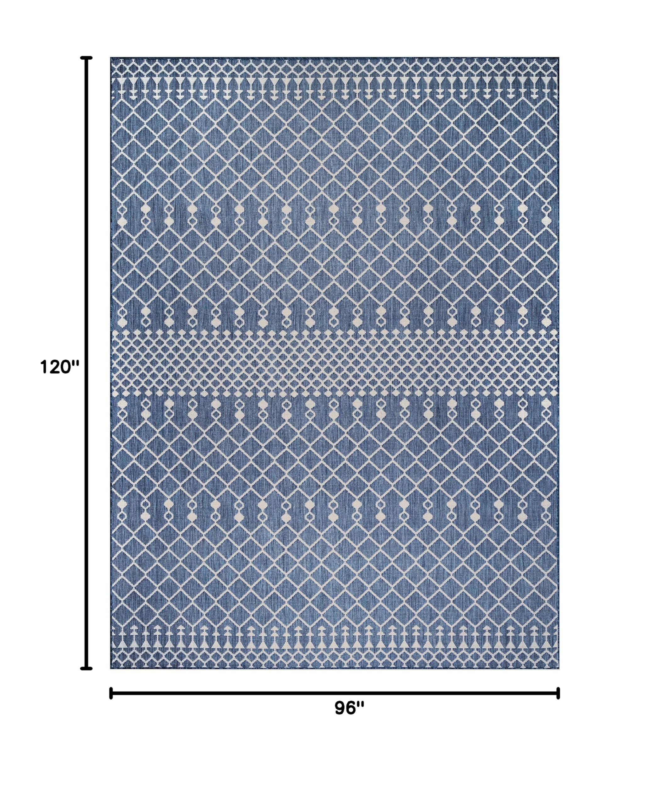 Nourison Positano 8' x 10' Navy Blue Indoor Outdoor Area Rug - Easy Clean, Non-Shedding, Stain Resistant - Perfect for Bedroom, Living Room, Dining Room, Backyard, Deck & Patio Decor