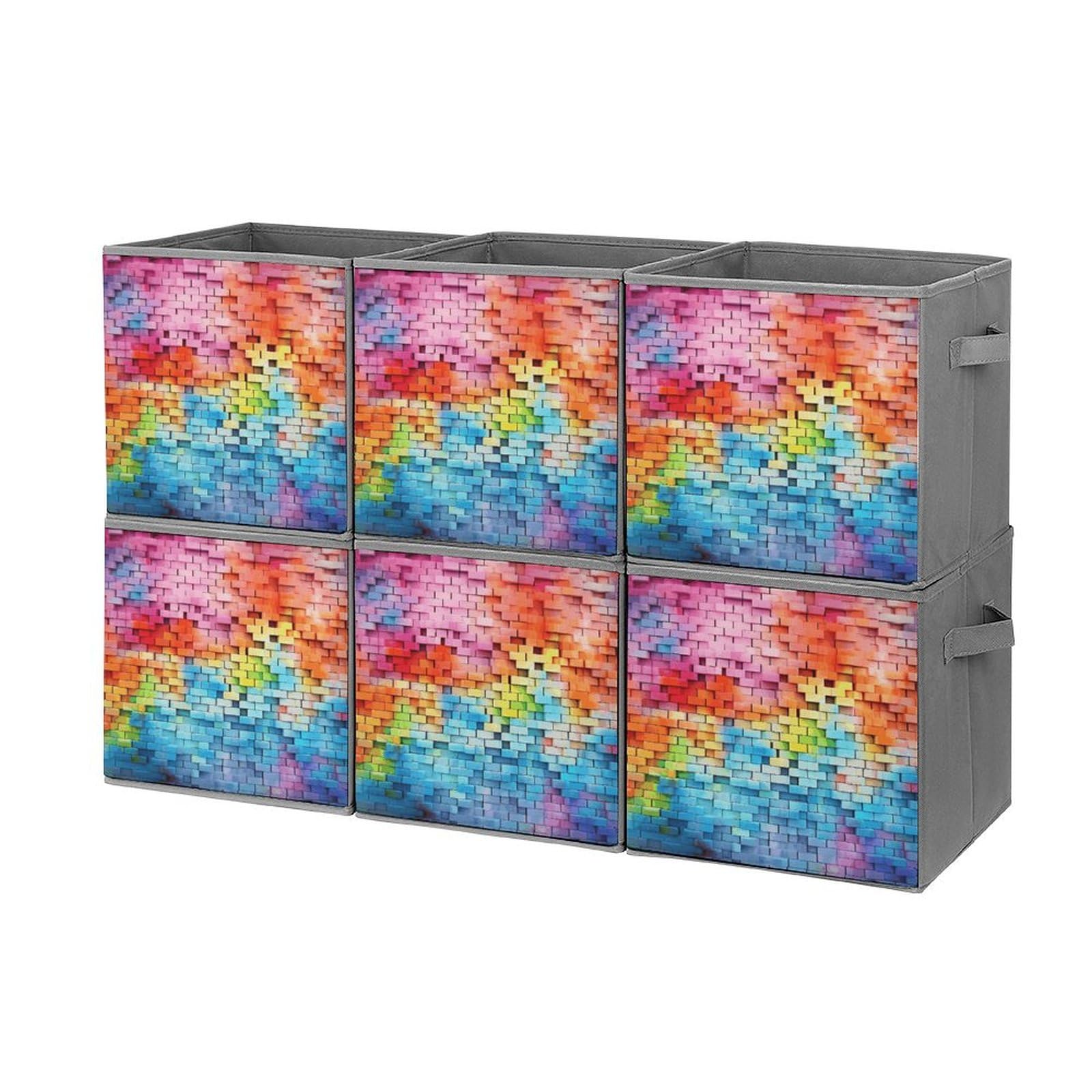 6-Piece Collapsible Storage Bins with Handles - Colorful Printed Fabric Storage Boxes for Home Organization, Shelves, Closet & Toy Storage | Space-Saving Foldable Baskets for Bedroom, Bathroom & Kids Room