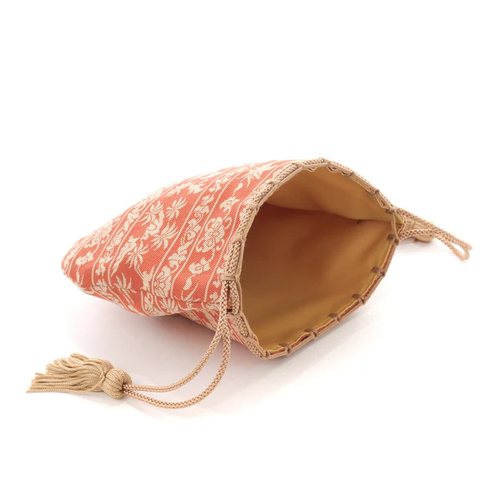 Nishijin Ori Small Drawstring Bag - Bird & Rose Design | Authentic Japanese Traditional Craft Purse Made in Kyoto | Perfect for Gift, Cosmetics & Jewelry Storage