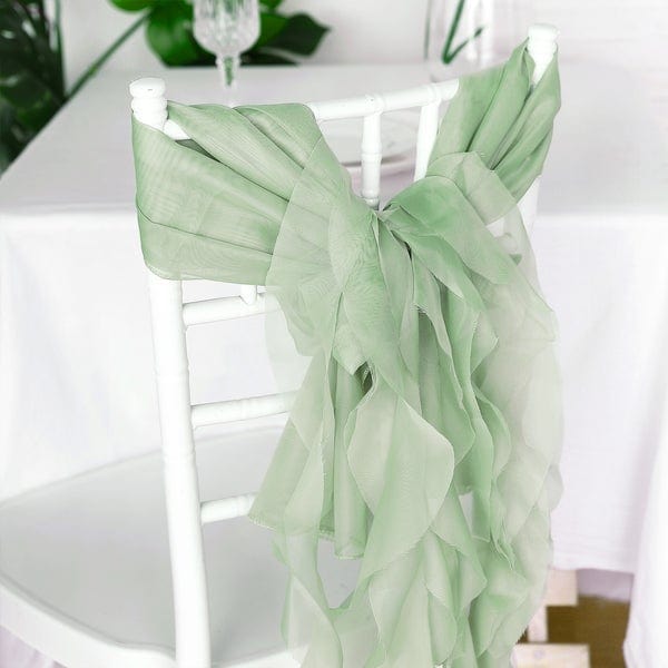 Elegant Premium Chair Cover with Curly Chiffon Ruffled Sashes - Perfect for Weddings, Banquets & Home Decor