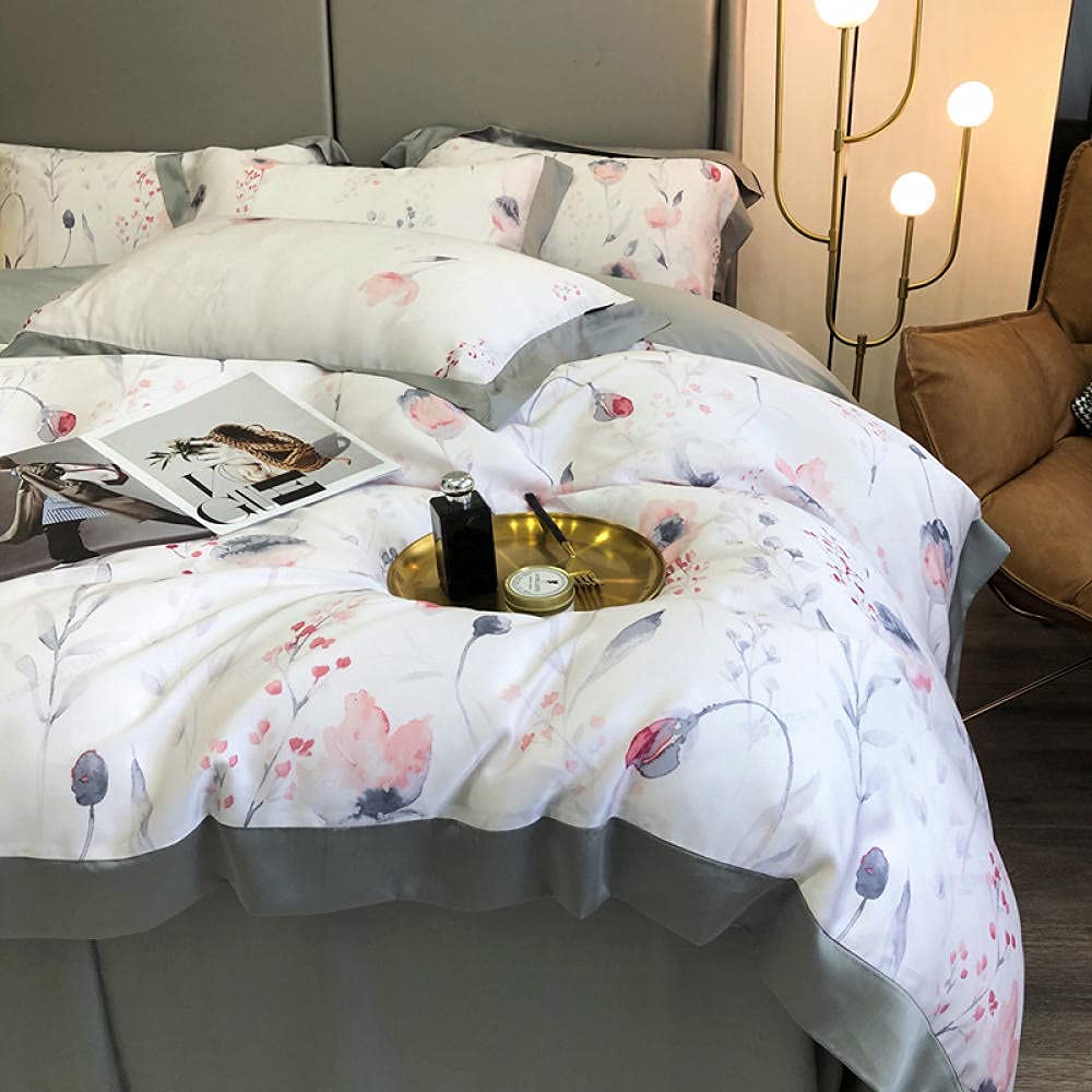 Luxury 60 Activated Silk Bed Sheet Set - 4 Piece Queen Size, Double-Sided Landscaping Design for Comfortable Sleep | Perfect for Master Bedroom, Guest Room & Spring Season Decor