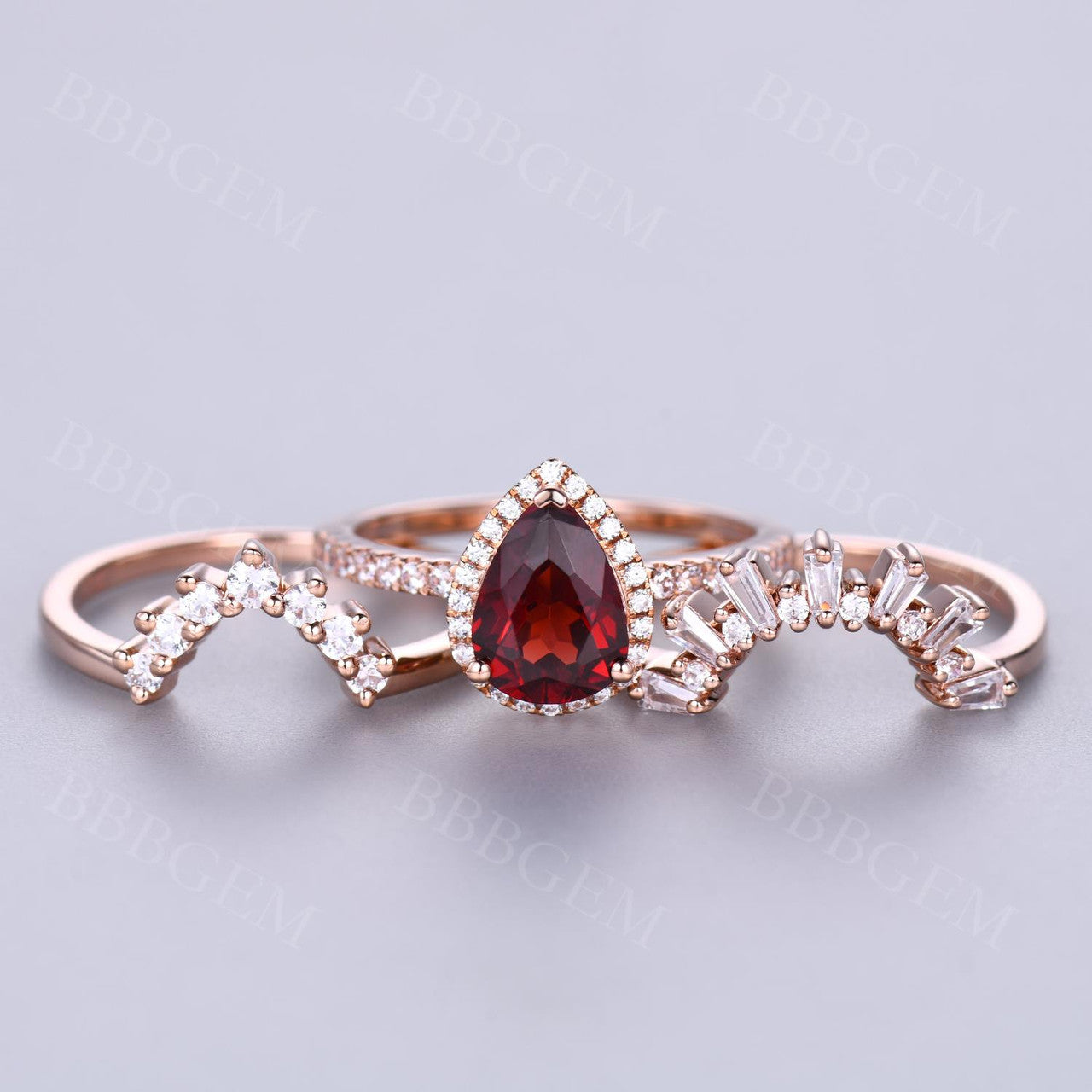 3Pcs Pear Garnet Vintage Engagement Ring Wedding Set - 1.2 Carat Diamond Band for Women, Bridal Jewelry, Anniversary Gift, Proposal & Special Occasions