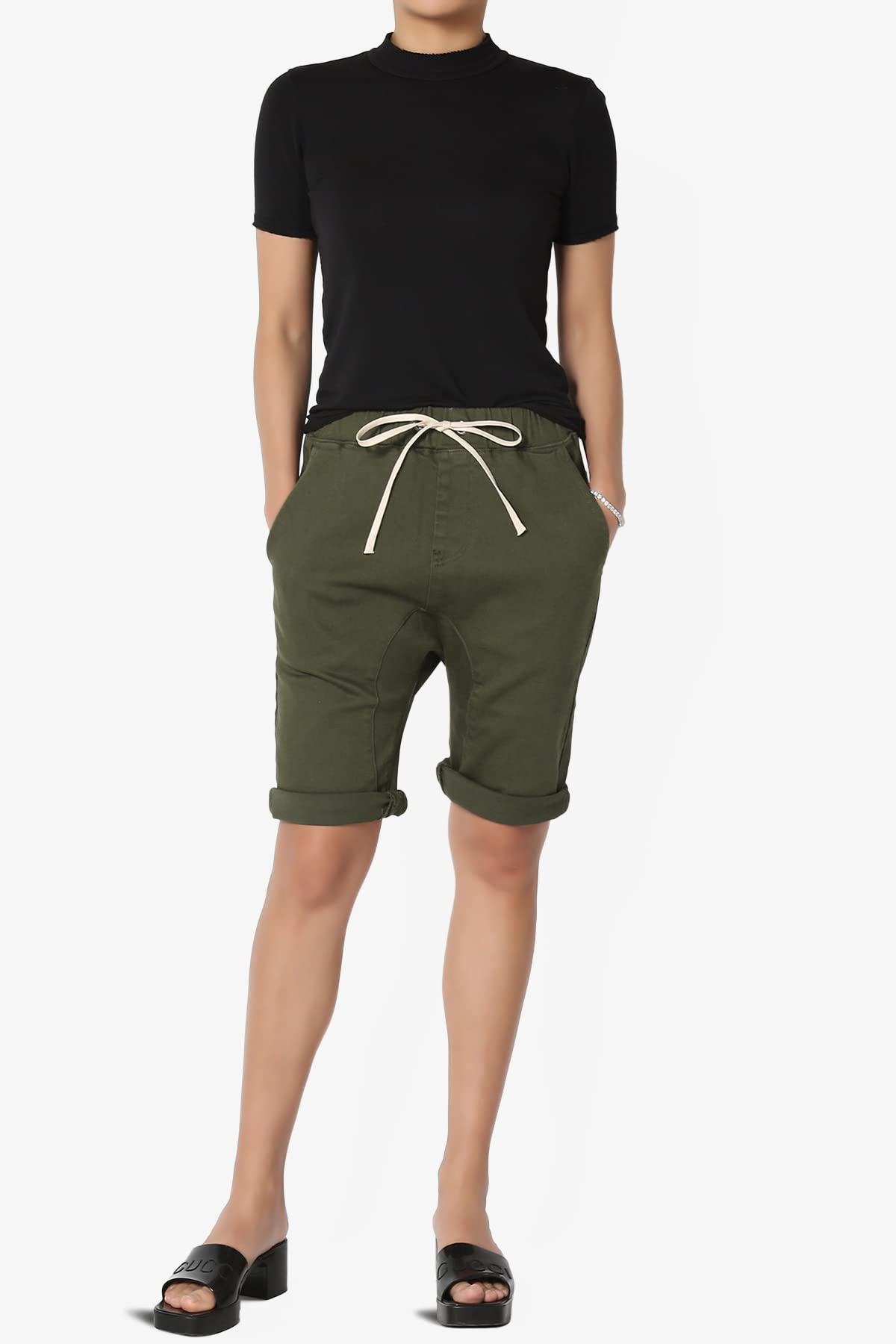 TheMogan Men's Drop Crotch Jogger Denim Shorts - Elastic Waist with Drawstring, Casual Bermuda Jean Shorts for Men | Perfect for Streetwear, Lounge & Summer Outdoor Activities