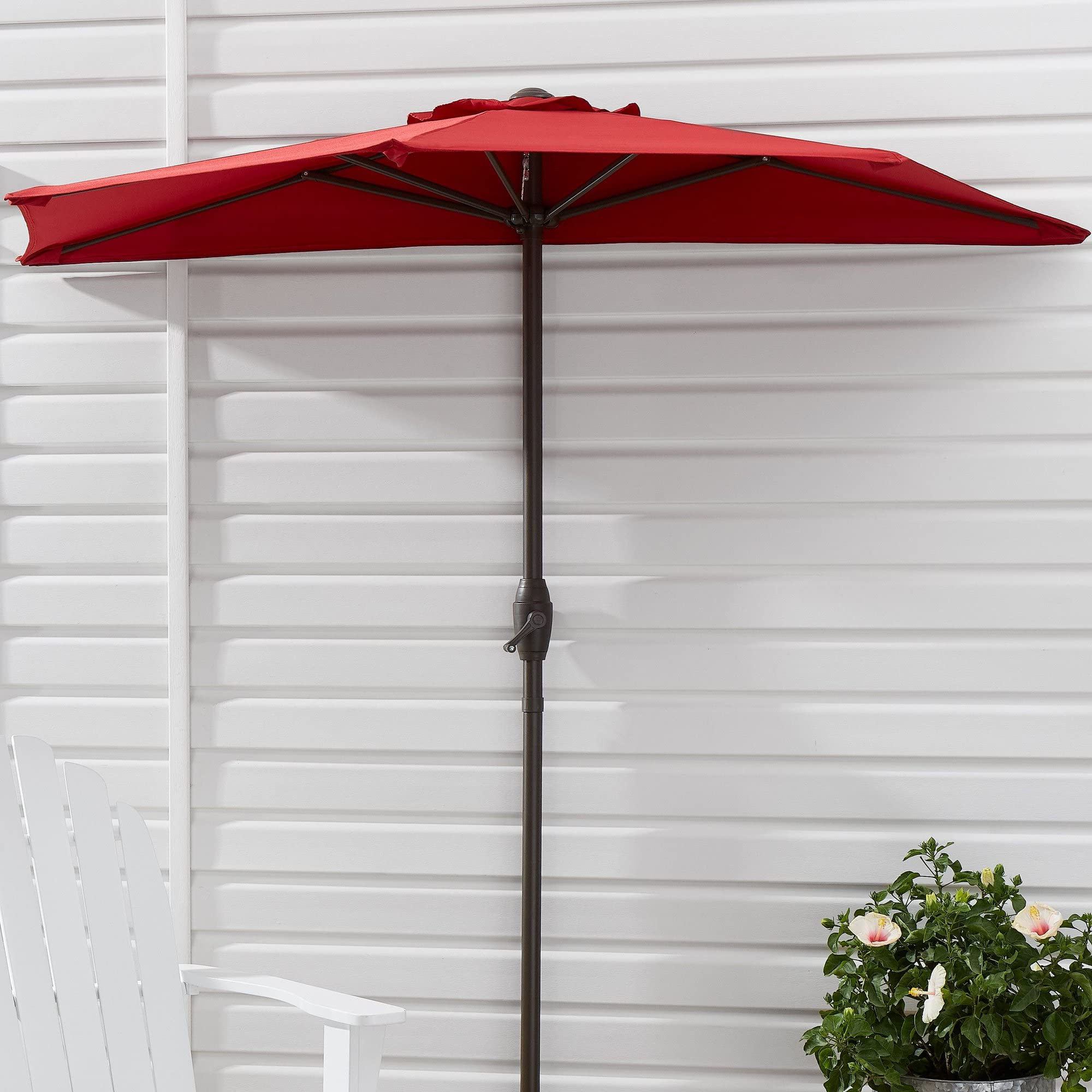WO Home Furniture 9 FT Half Outdoor Market Patio Umbrella with Weighted Base Kit - Perfect for Backyard, Poolside, Restaurant & Outdoor Dining Areas
