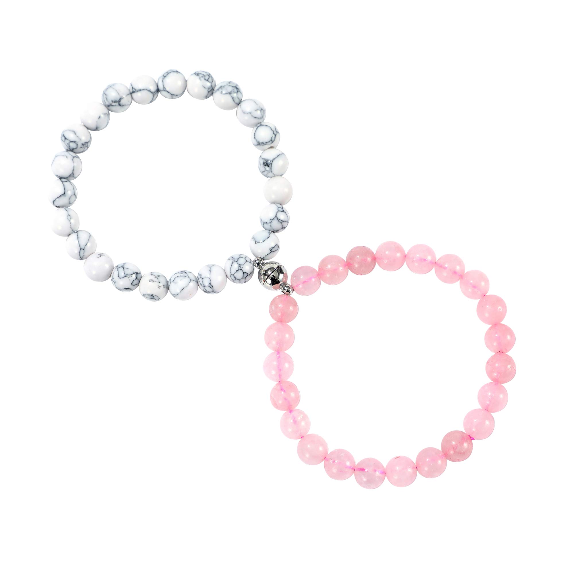 Magnetic Couple Bracelets Set - 2 Piece Matching Distance Relationship Bracelet for Him & Her - Natural Stone Beads Unisex Bracelets for Women, Men, Boyfriends & Girlfriends - Perfect for Long Distance Love, Anniversaries & Romantic Gifts
