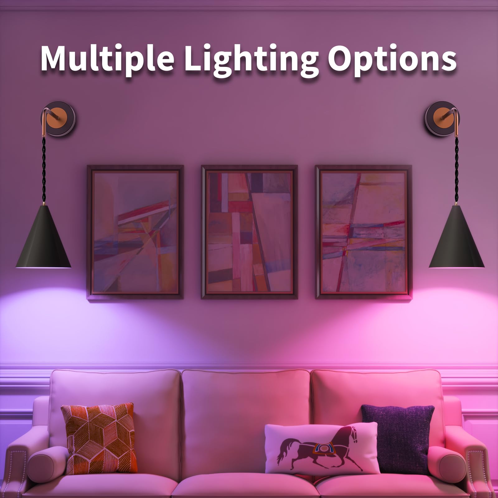 LUMIMAN Black Battery Operated Wall Sconce - Set of 2 Wireless Wall Lights with Memory Function & Timer, 13 RGB Dimmable Battery Powered Wall Lamp for Bedroom, Living Room, Hallway - Perfect for Ambient Lighting, Home Decor, and Nighttime Safety
