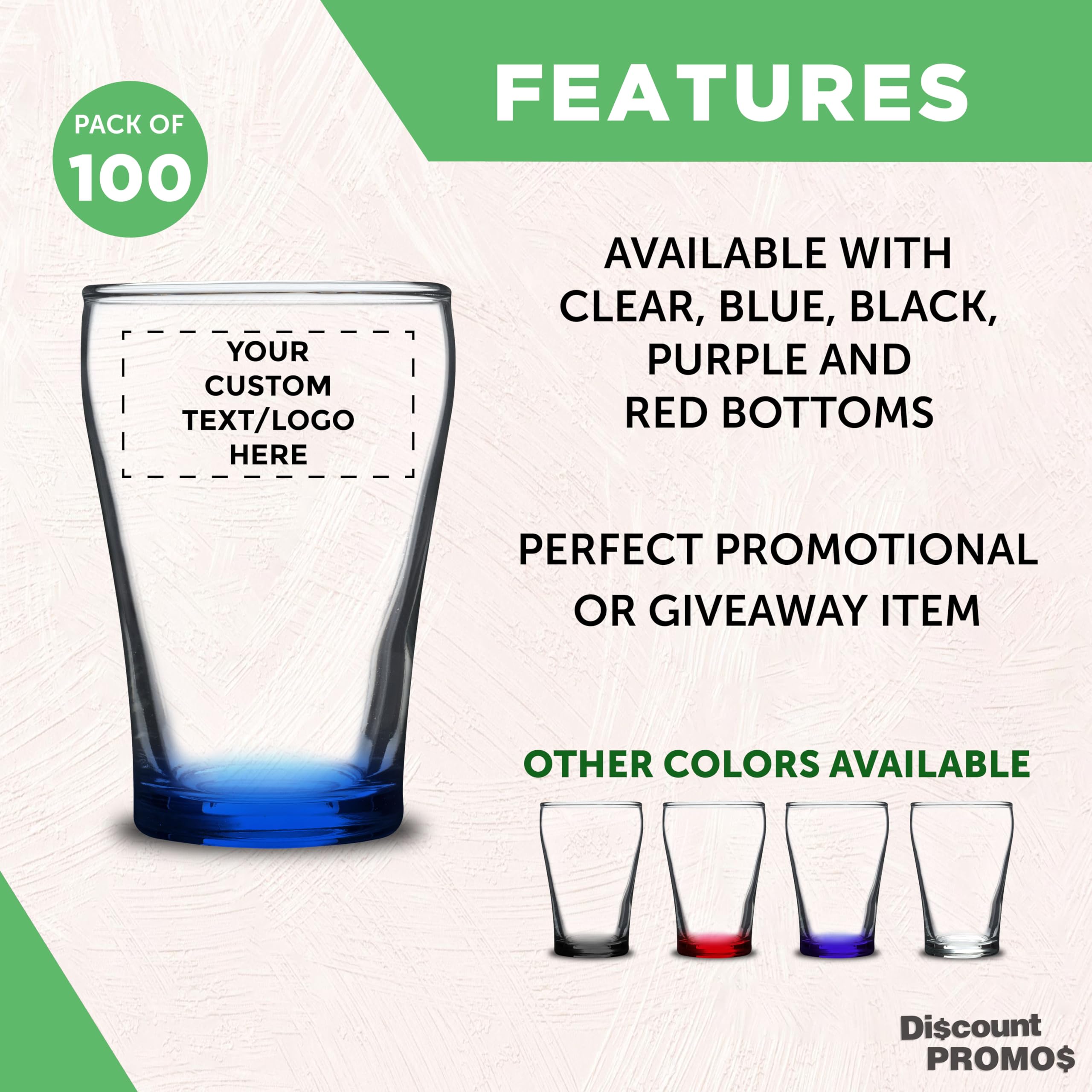 Custom Personalized Shot Glasses 5.5 oz (Set of 100) - Bulk Pack for Weddings, Parties, Birthdays & Events - Blue Glassware - Perfect for Bar, Club, Home Entertaining & Gifts