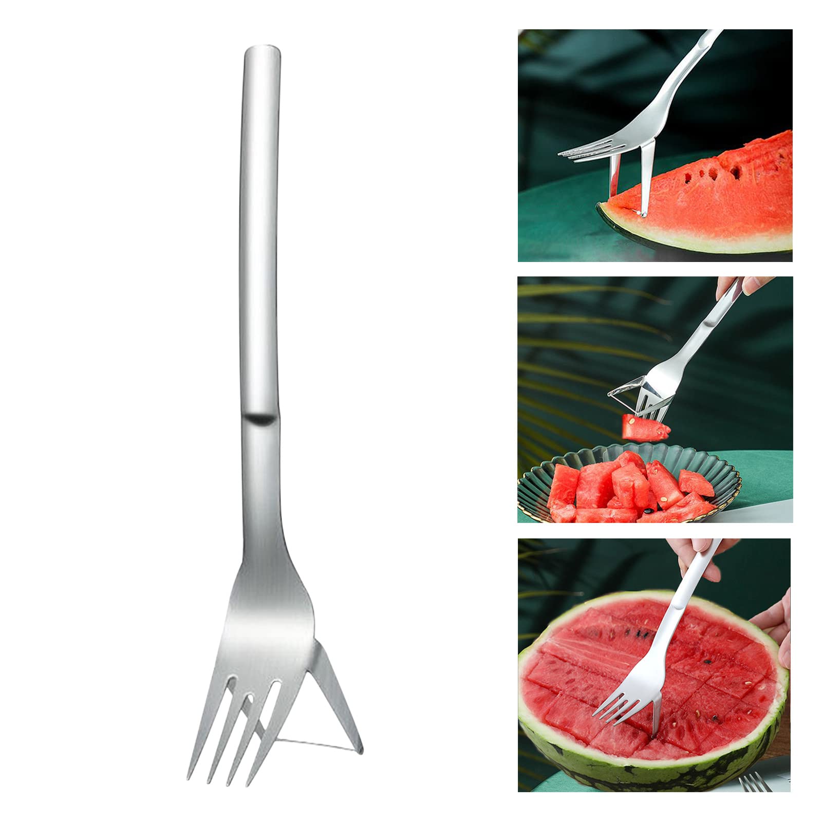 2-in-1 Stainless Steel Watermelon Slicer & Fork - Durable Fruit Cutting Tool for Home Kitchen, Perfect for Summer BBQs, Picnics, and Party Snack Preparation (1pc)