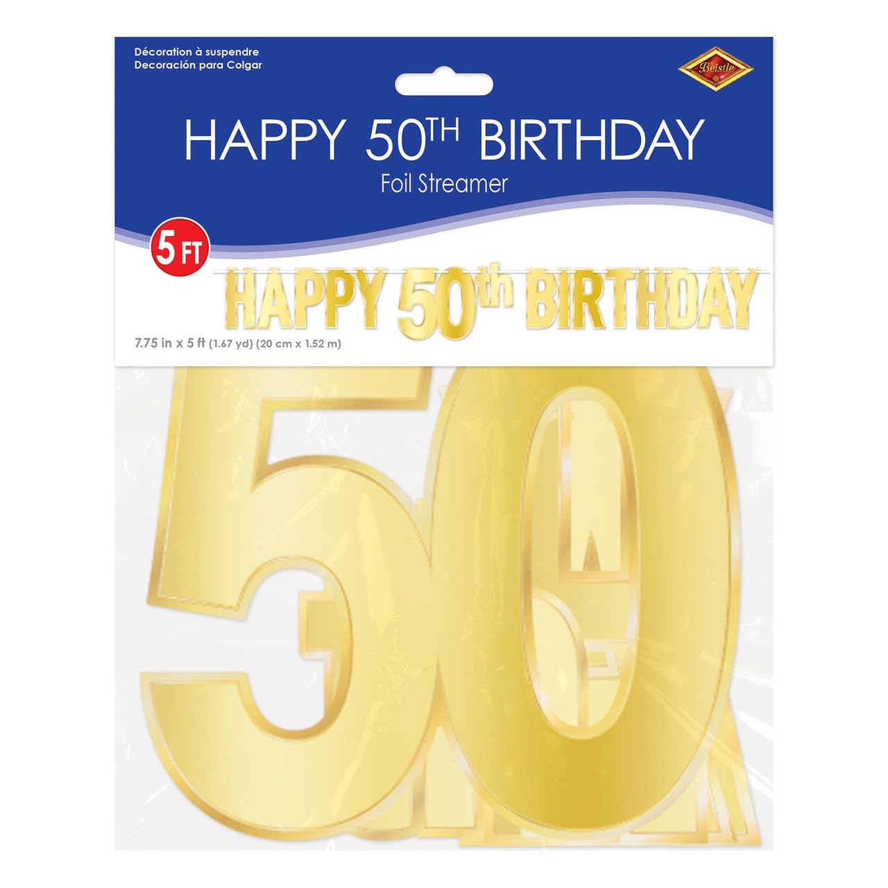 Beistle Foil Happy 50th Birthday Streamer - Gold & Silver Party Decorations for Anniversary Celebrations, Home Decor, and Special Events