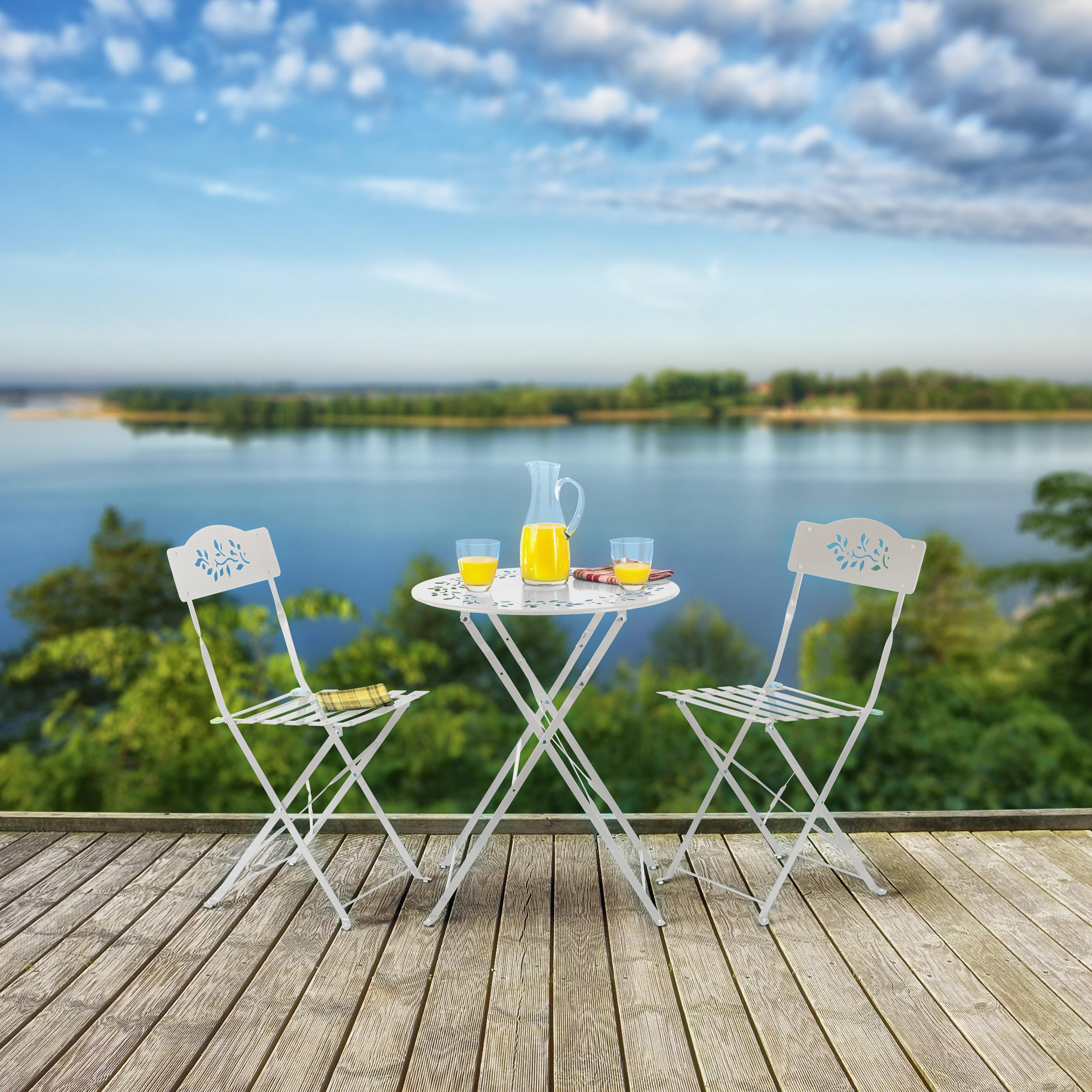 Alpine Corporation 3-Piece Bistro Set - White Folding Table & Chairs for Indoor/Outdoor Use - Perfect for Patio, Garden, Balcony & Small Space Dining