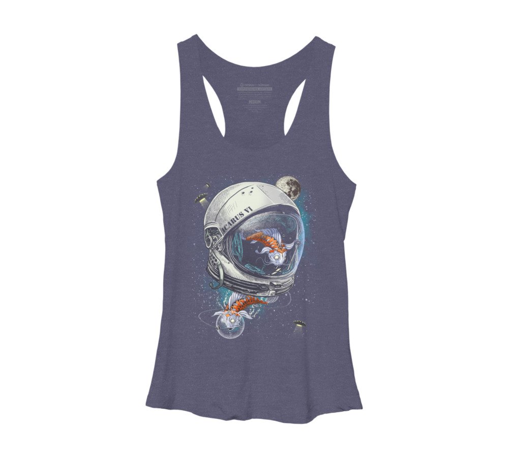 Design By Humans Women's Space Koi Racerback Tank Top - Stylish Graphic Tee for Yoga, Gym & Summer Outfits