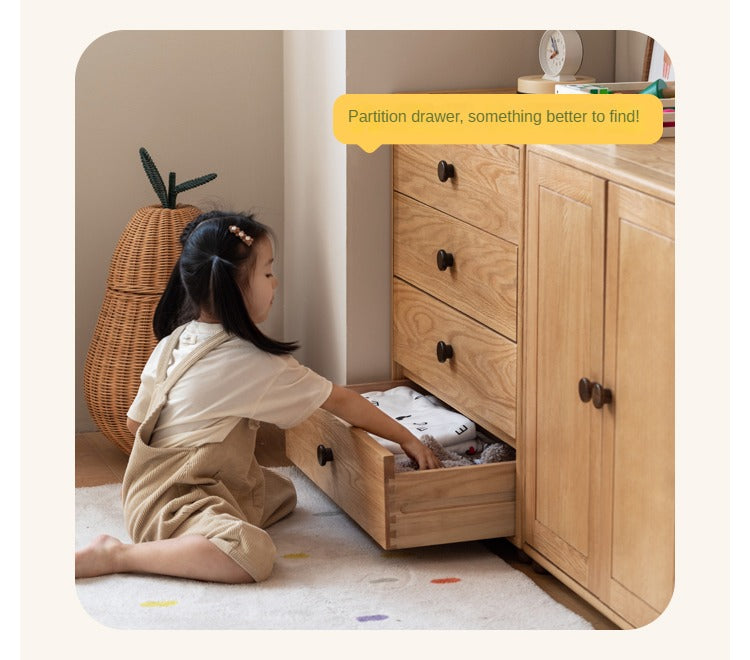 Solid Oak Wood Modern Nordic Kids Storage Cabinet - Multifunctional Organizer for Toys, Books & Clothes | Perfect for Nursery, Playroom & Bedroom Organization