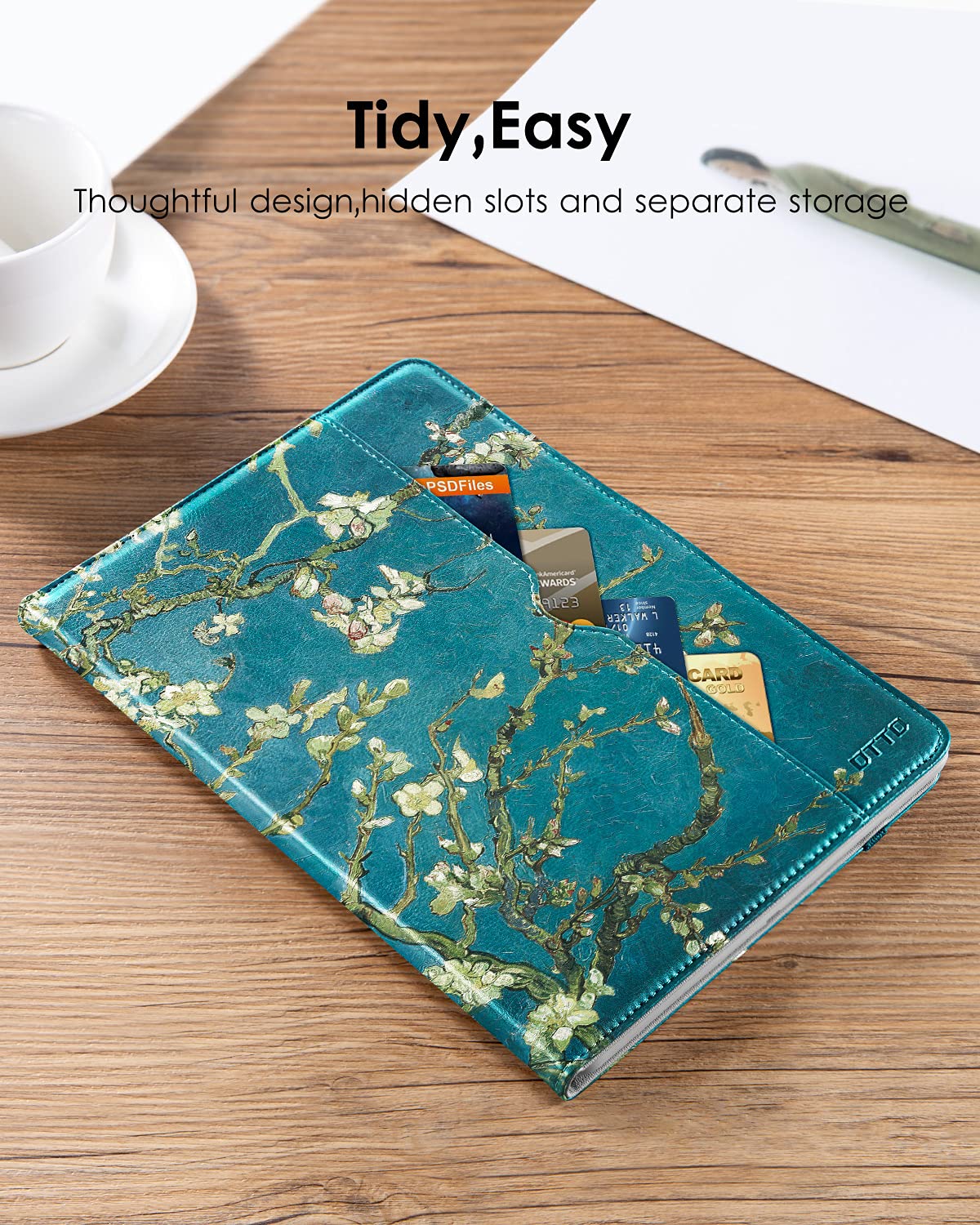 Premium Leather Folio Stand Cover Case with Apple Pencil Holder for iPad 9.7 Inch 5th/6th Gen (2018/2017) & iPad Pro 9.7/Air 2/Air - Blossom - Perfect for Work, Study & Travel Protection