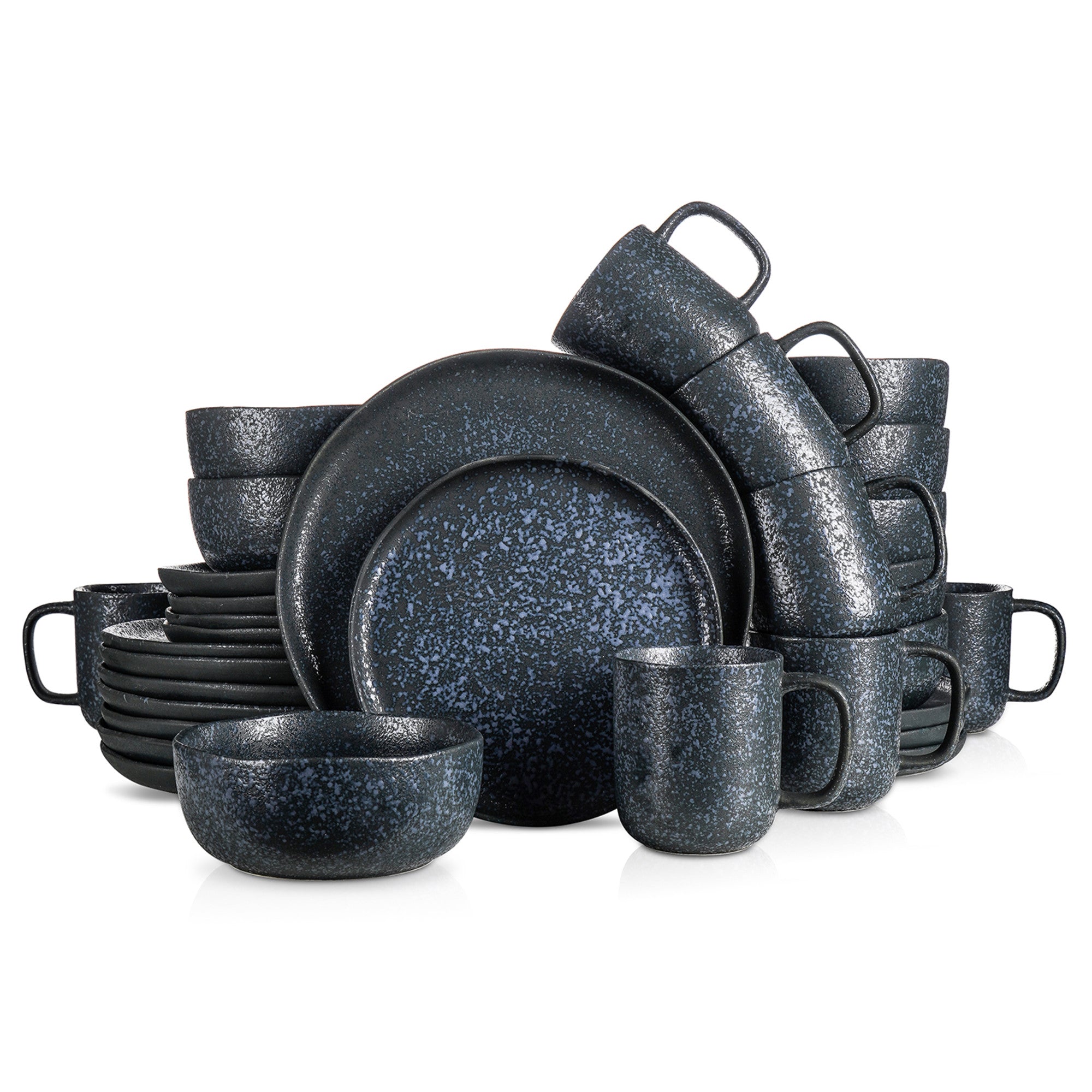 Premium Tom Stoneware Dinnerware Set - Elegant Grey & Blue Ceramic Plates & Bowls for Everyday Dining, Dinner Parties & Home Decor
