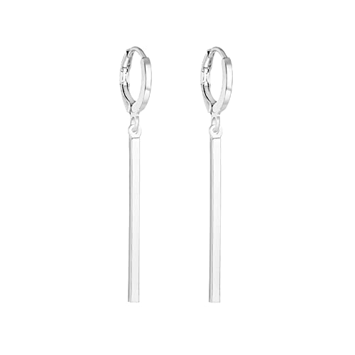 Trendy Silver Bar Hoop Earrings for Women & Teens - Dangle Wrap Cuff Drop Earrings for Everyday Wear & Special Occasions