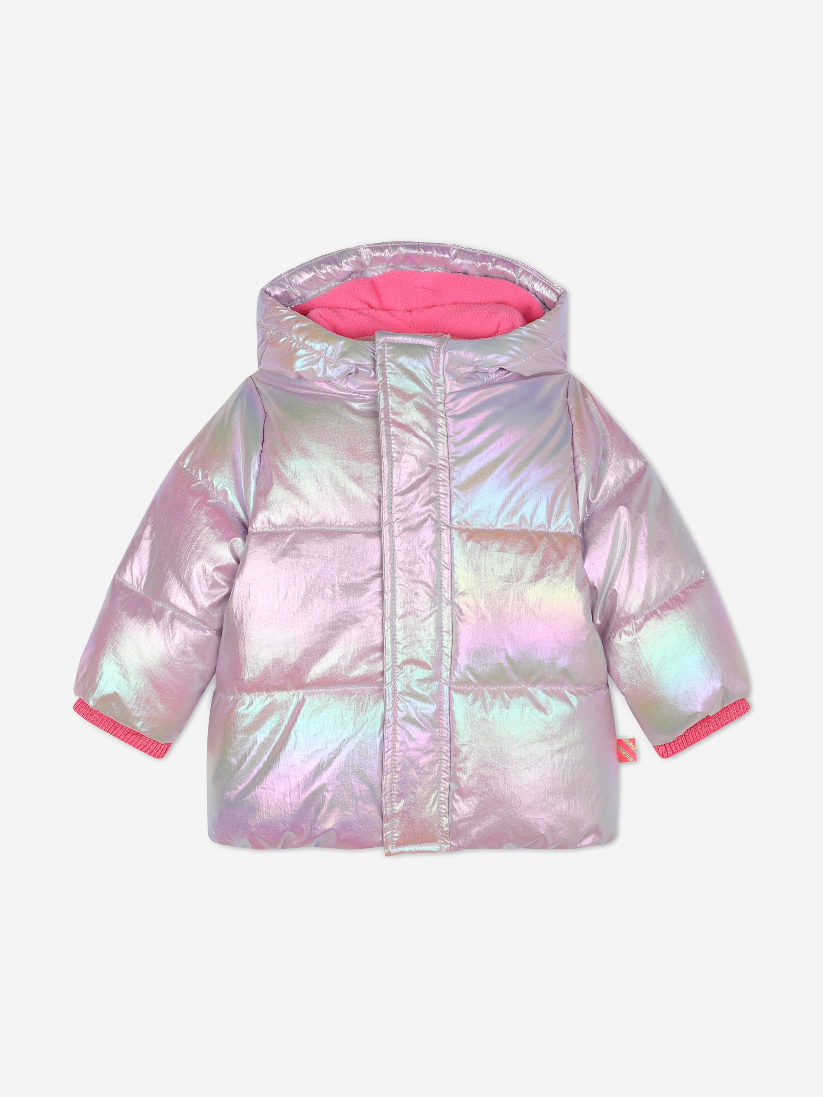 Billieblush Baby Girls Shiny Purple Hooded Puffer Jacket - Warm Winter Coat for Toddler Outdoor Play & Holiday Photos