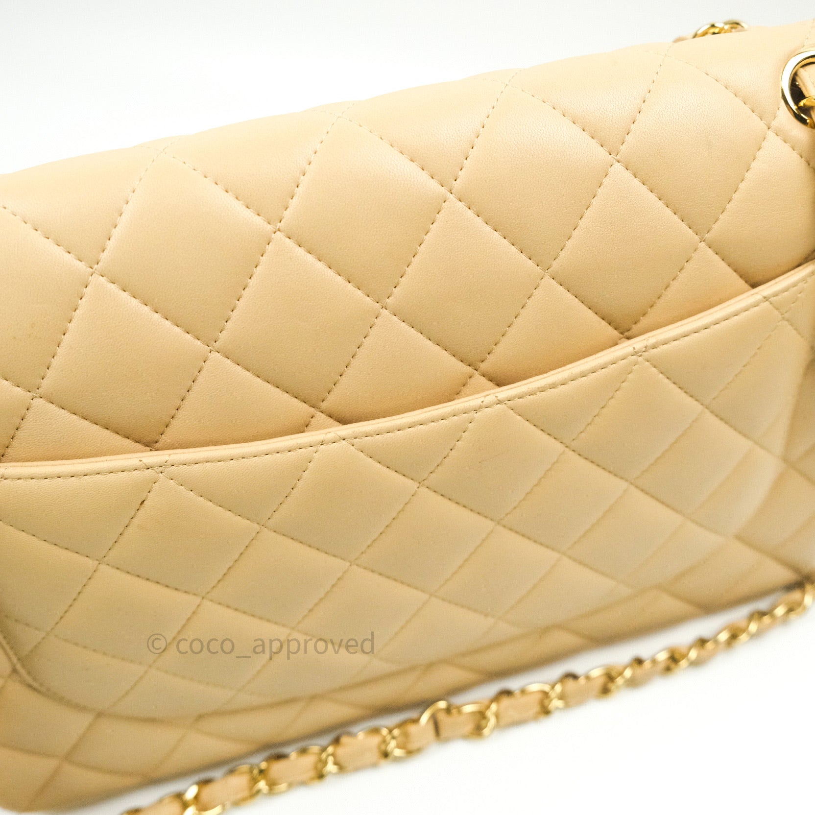 Chanel Classic Jumbo Double Flap Bag Beige Lambskin Leather with Gold Hardware - Luxury Designer Handbag for Women, Perfect for Parties, Dating & Special Occasions