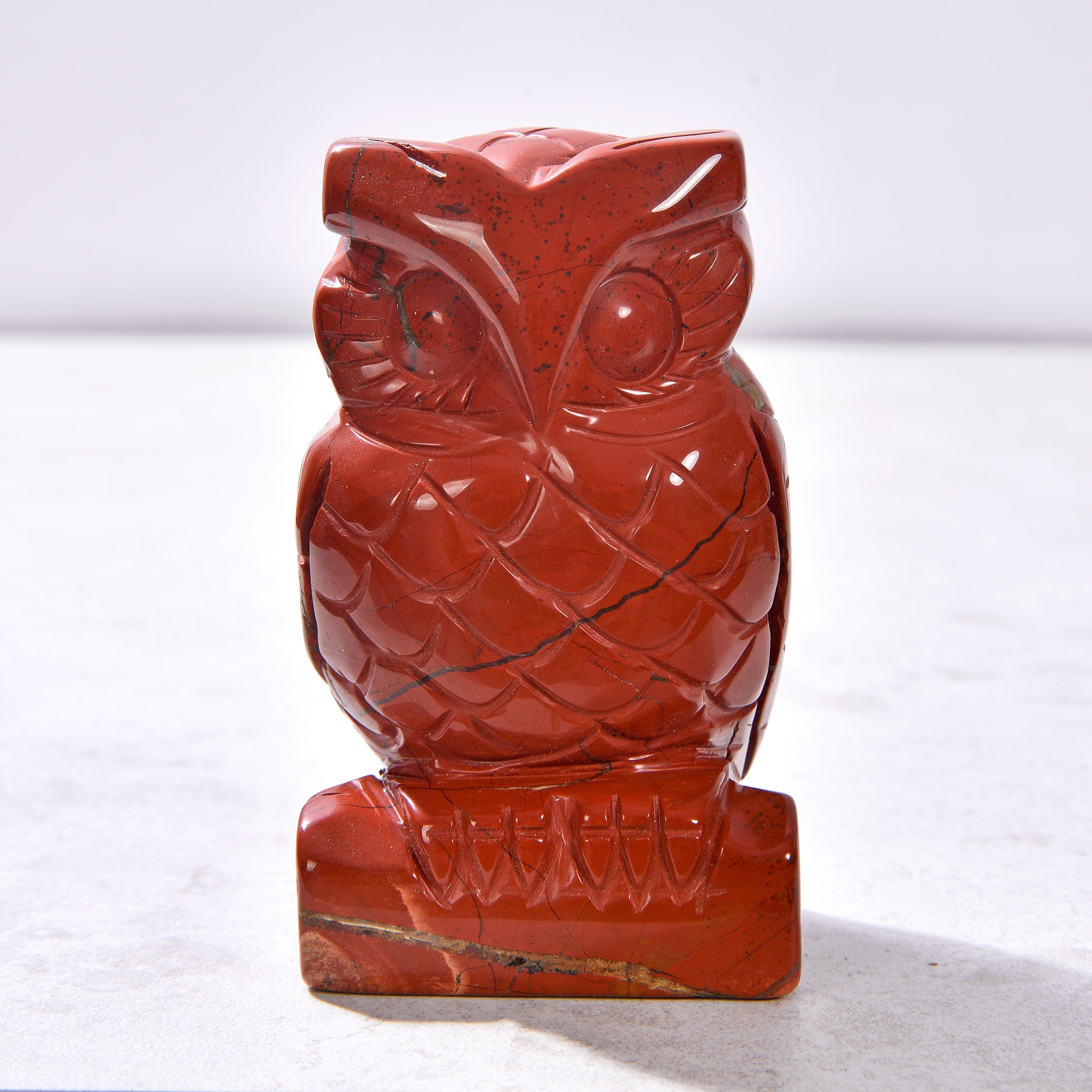 4 Red Jasper Owl Natural Gemstone Carvings - Handmade Healing Crystal Figurines for Meditation, Reiki & Home Decor | Spiritual Gifts & Collectibles