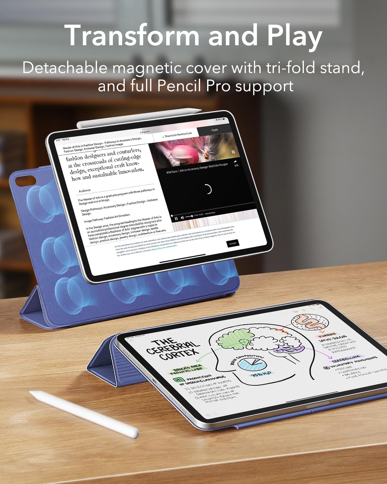 ESR iPad Air 11 Inch Case (M3/M2) for iPad Air 7th/6th/5th/4th Gen (2025/2024/2022/2020) - Magnetic Attachment, Slim Trifold Stand, Pencil Pro & USB-C Pencil Support, Durable Protection - Purple | Perfect for Work, Study & Travel