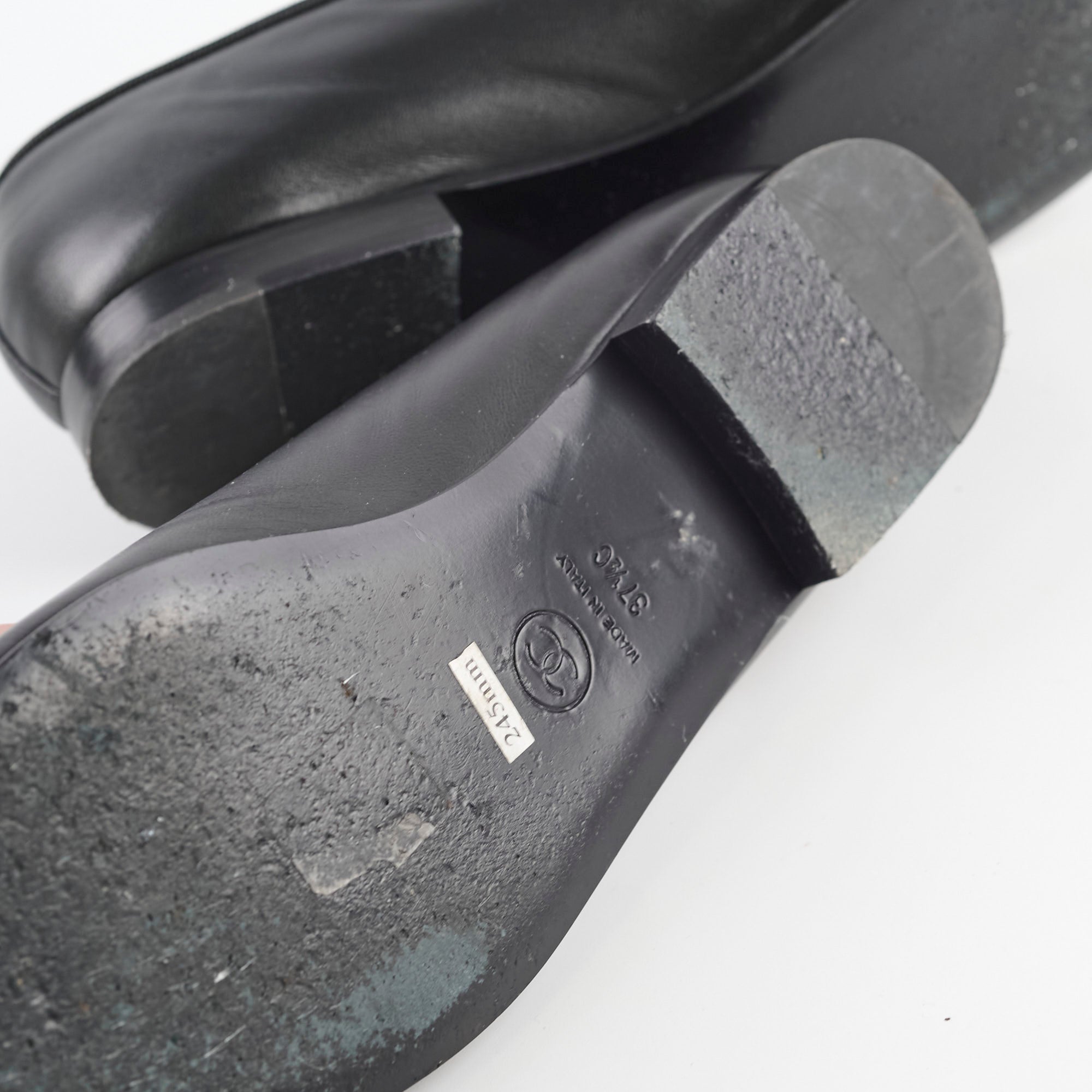 Chanel Black Leather Ballet Flats for Women - Size 37.5 (US 7) | Classic Comfortable Loafers for Work, Travel & Everyday Wear